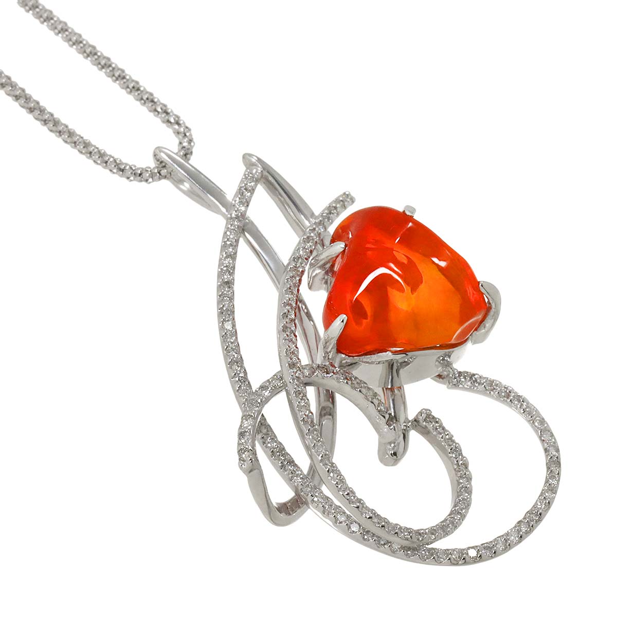 Opal 5.26 Diamond 0.48ct Necklace 14K WG White Gold 585