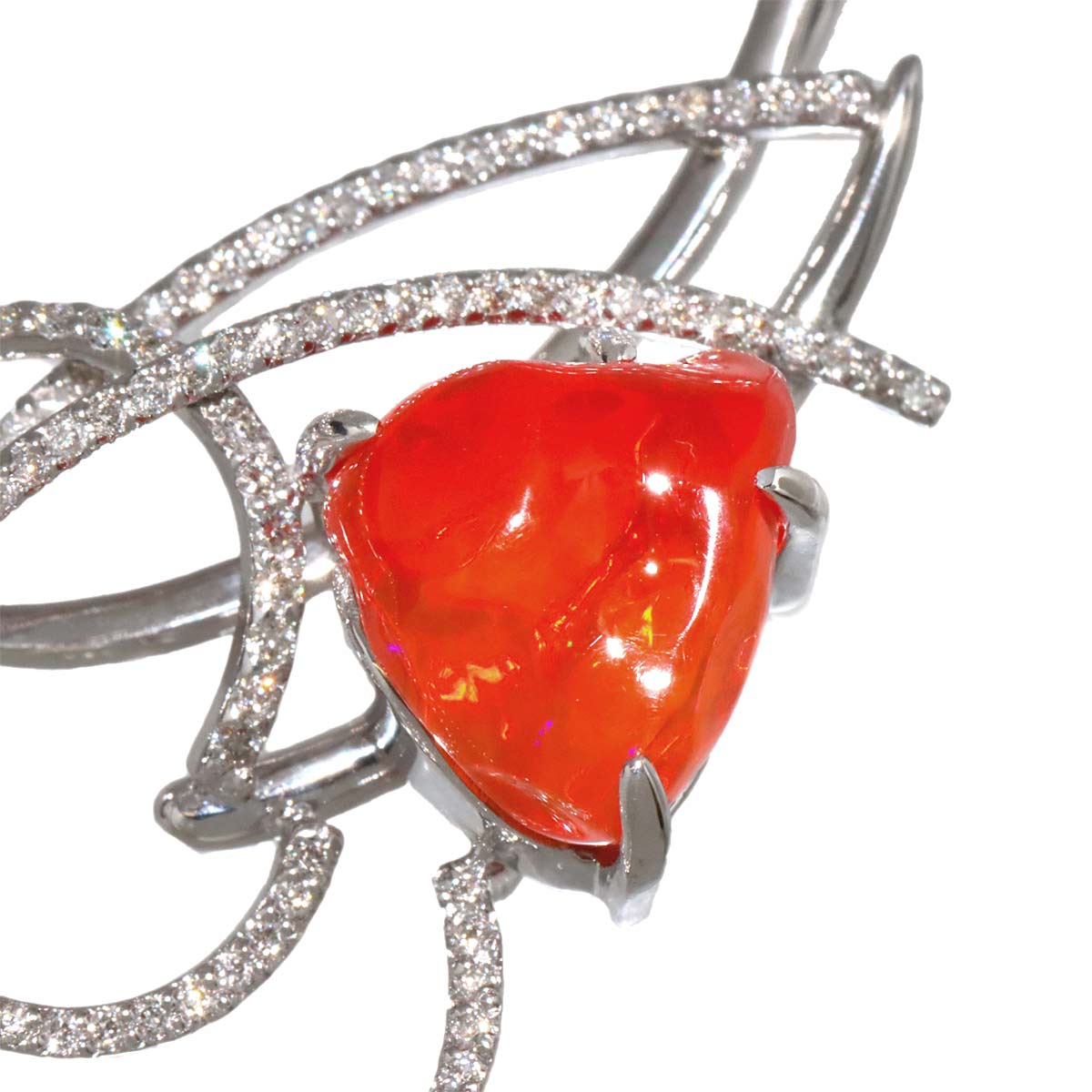 Opal 5.26 Diamond 0.48ct Necklace 14K WG White Gold 585