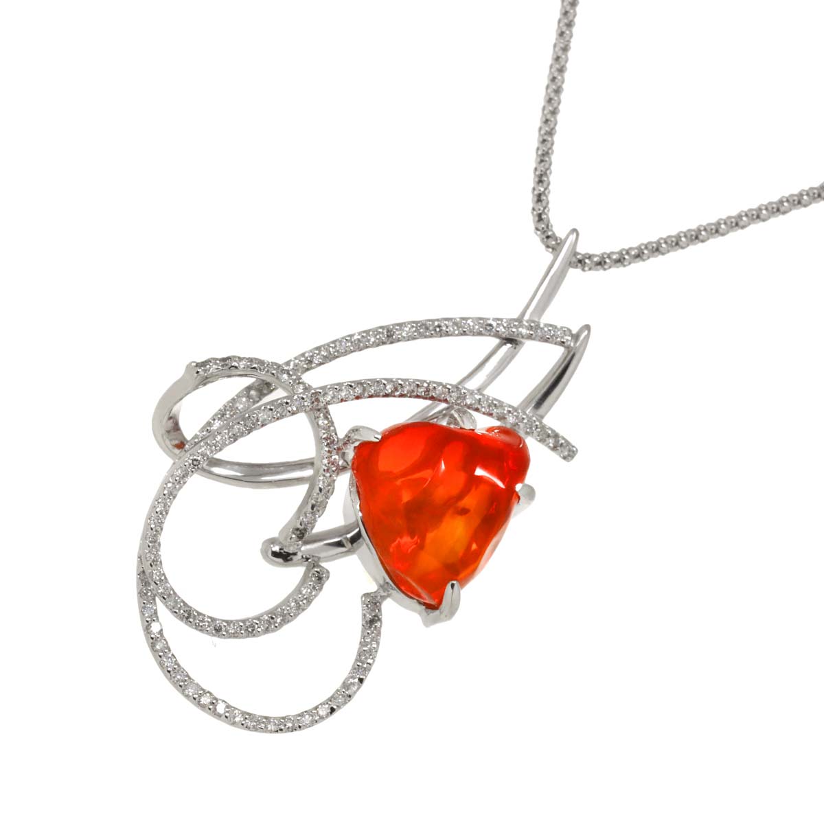 Opal 5.26 Diamond 0.48ct Necklace 14K WG White Gold 585