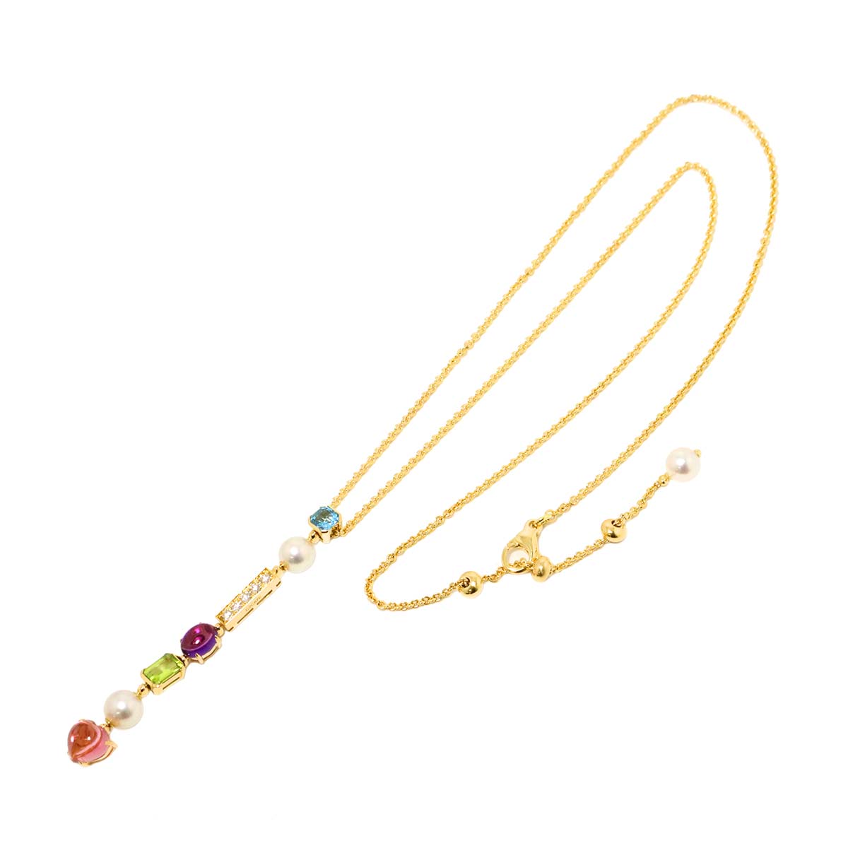 Akoya Pearl 7.4-7.2mm Multi Stone Necklace 18K YG 750