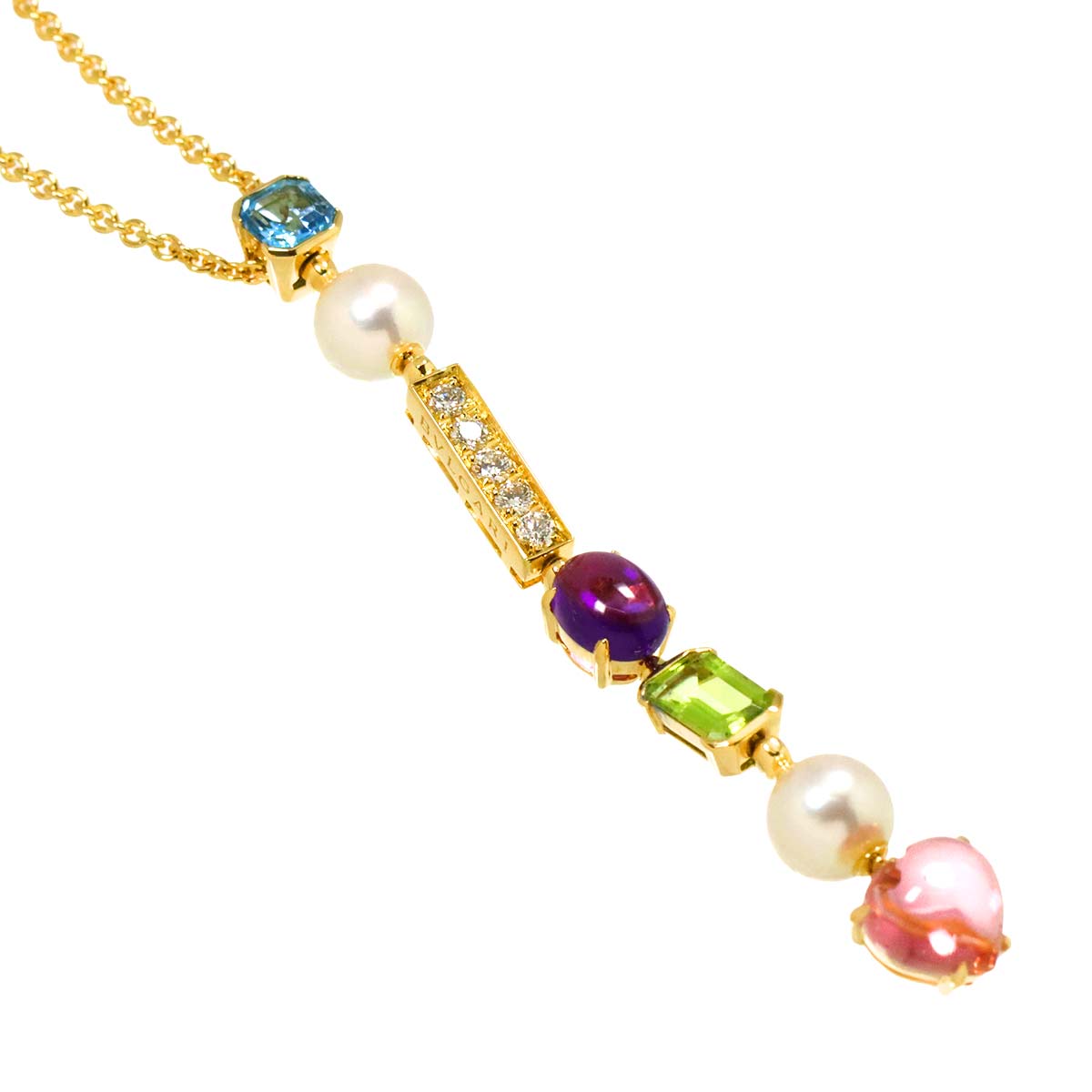 Akoya Pearl 7.4-7.2mm Multi Stone Necklace 18K YG 750