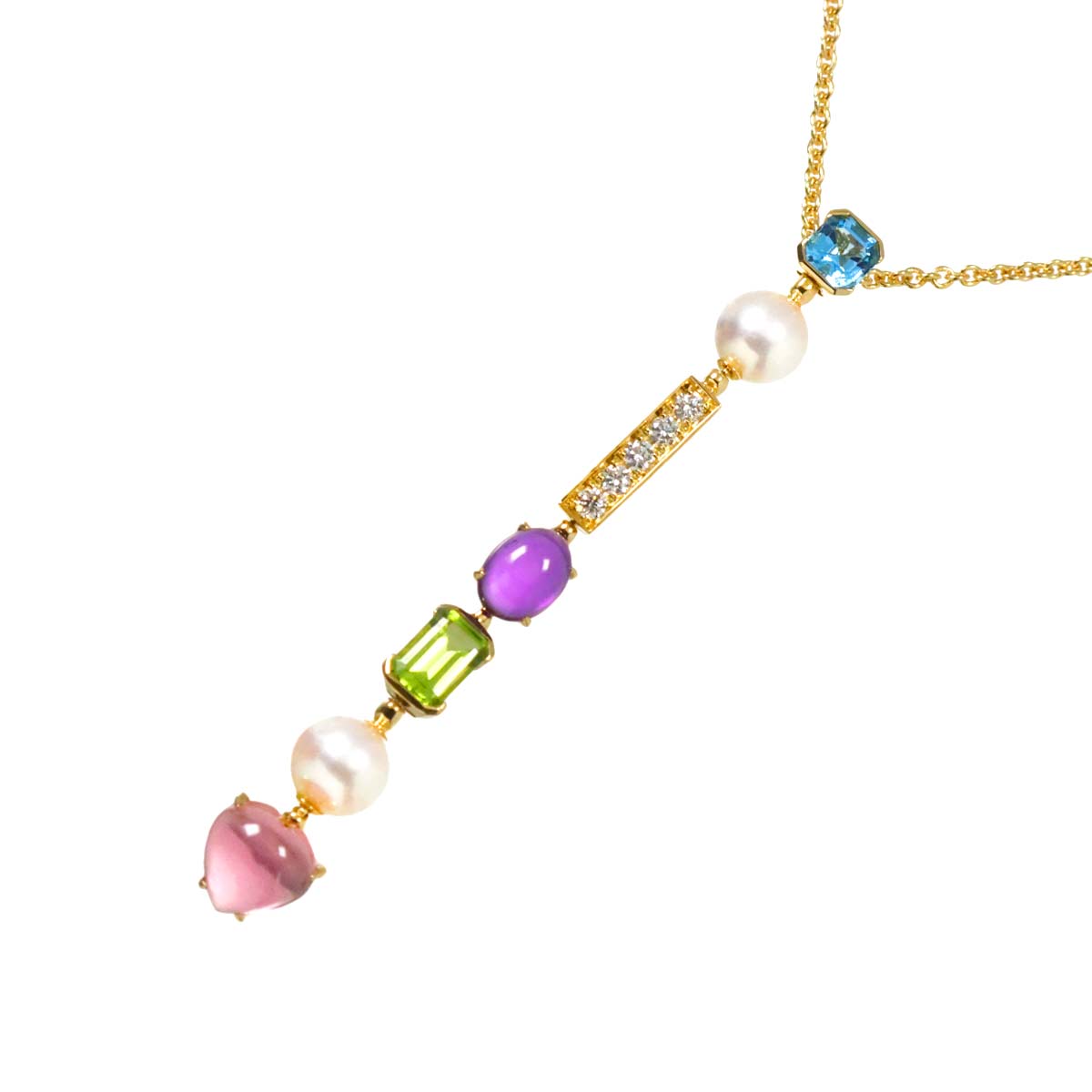 Akoya Pearl 7.4-7.2mm Multi Stone Necklace 18K YG 750