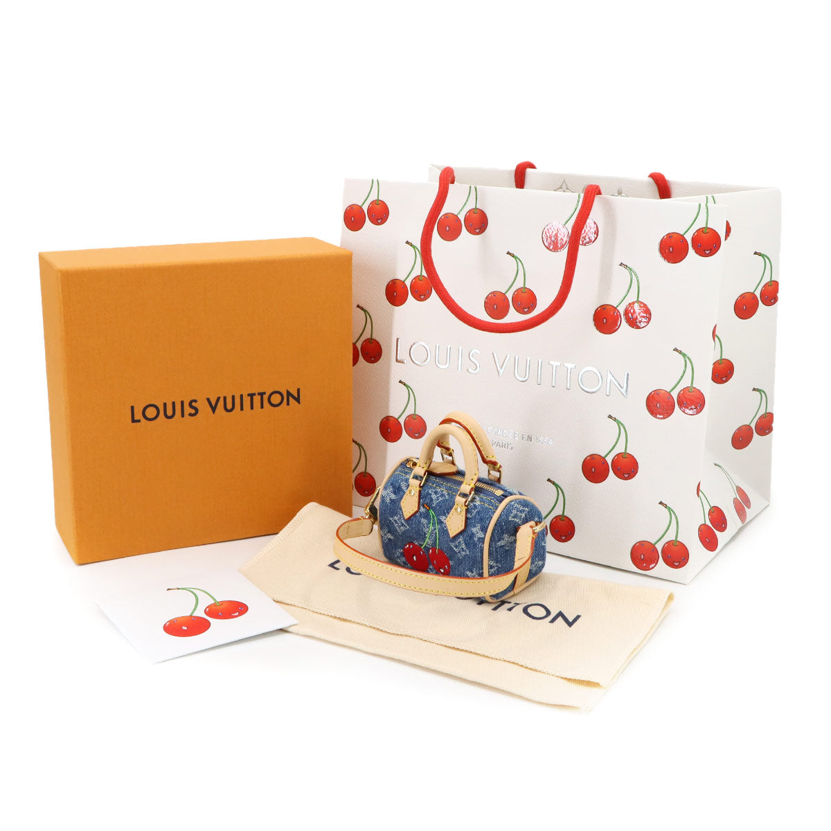 LV x TM Bag Charm Micro Speedy Monogram Cherry Denim