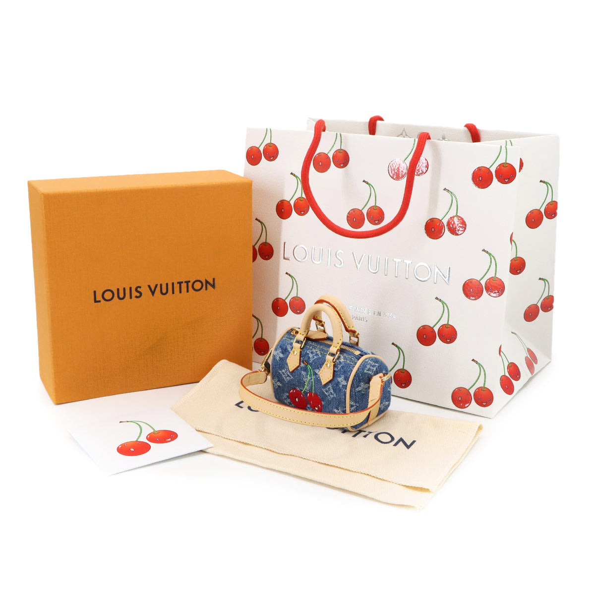 LV x TM Bag Charm Micro Speedy Monogram Cherry Denim