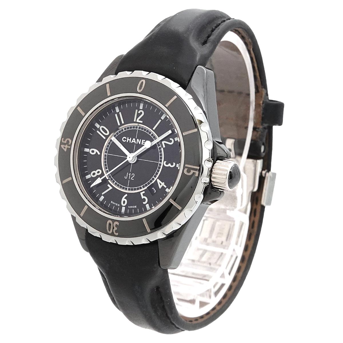J12 33mm H0680 Quartz Date Ceramic Black Dial Ladies Watch