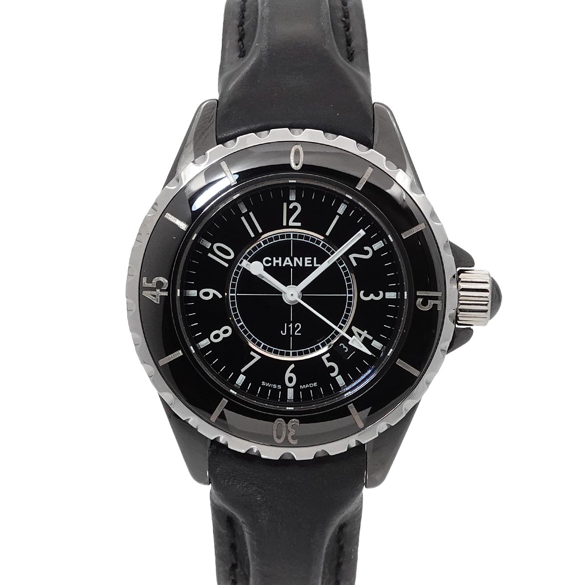 J12 33mm H0680 Quartz Date Ceramic Black Dial Ladies Watch