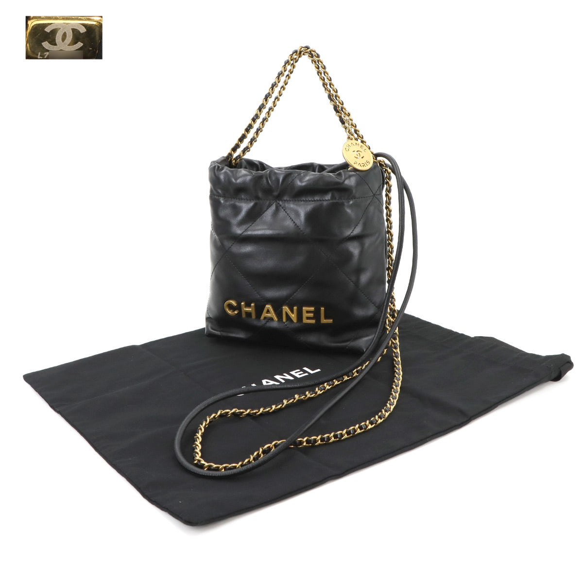CHANEL 22 Mini Chain Hand Shoulder Bag Leather Black AS3980 Purse