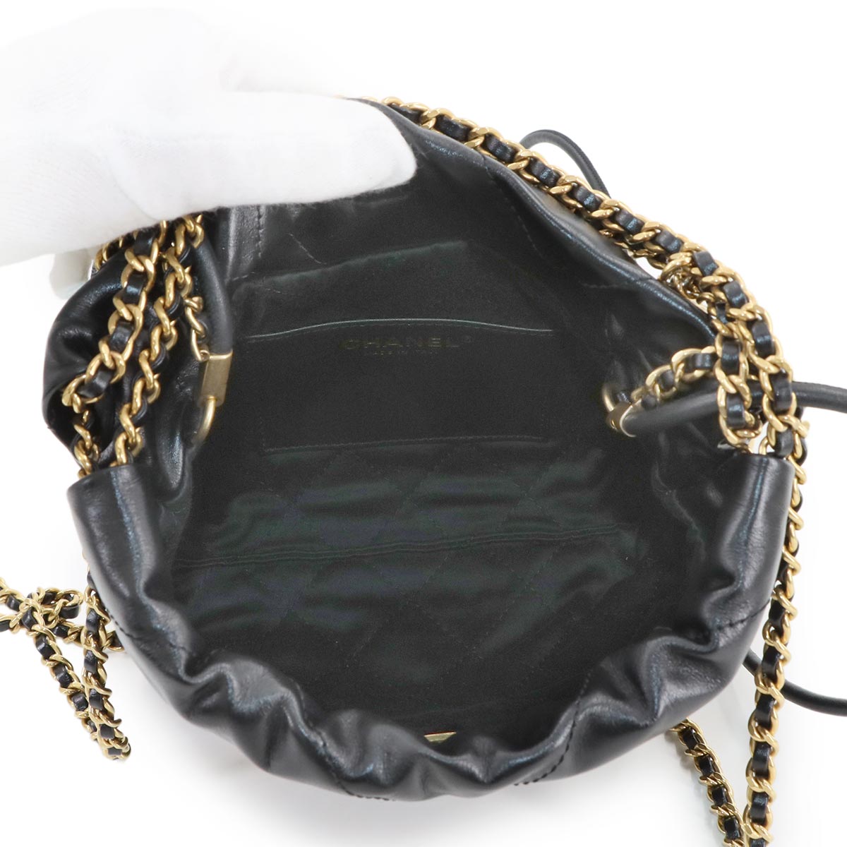 CHANEL 22 Mini Chain Hand Shoulder Bag Leather Black AS3980 Purse