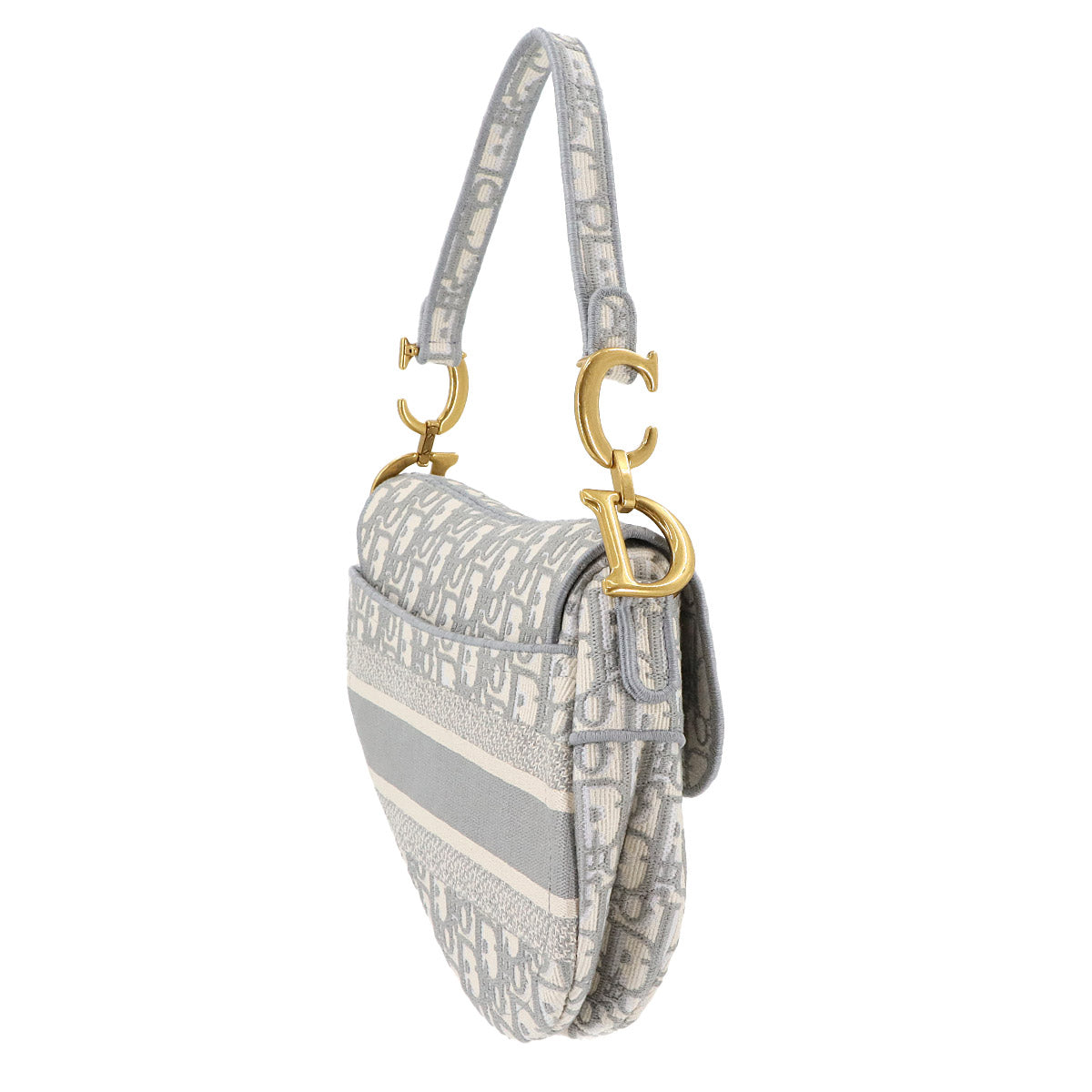 Oblique Saddle Shoulder Bag Canvas Gray Embroidery