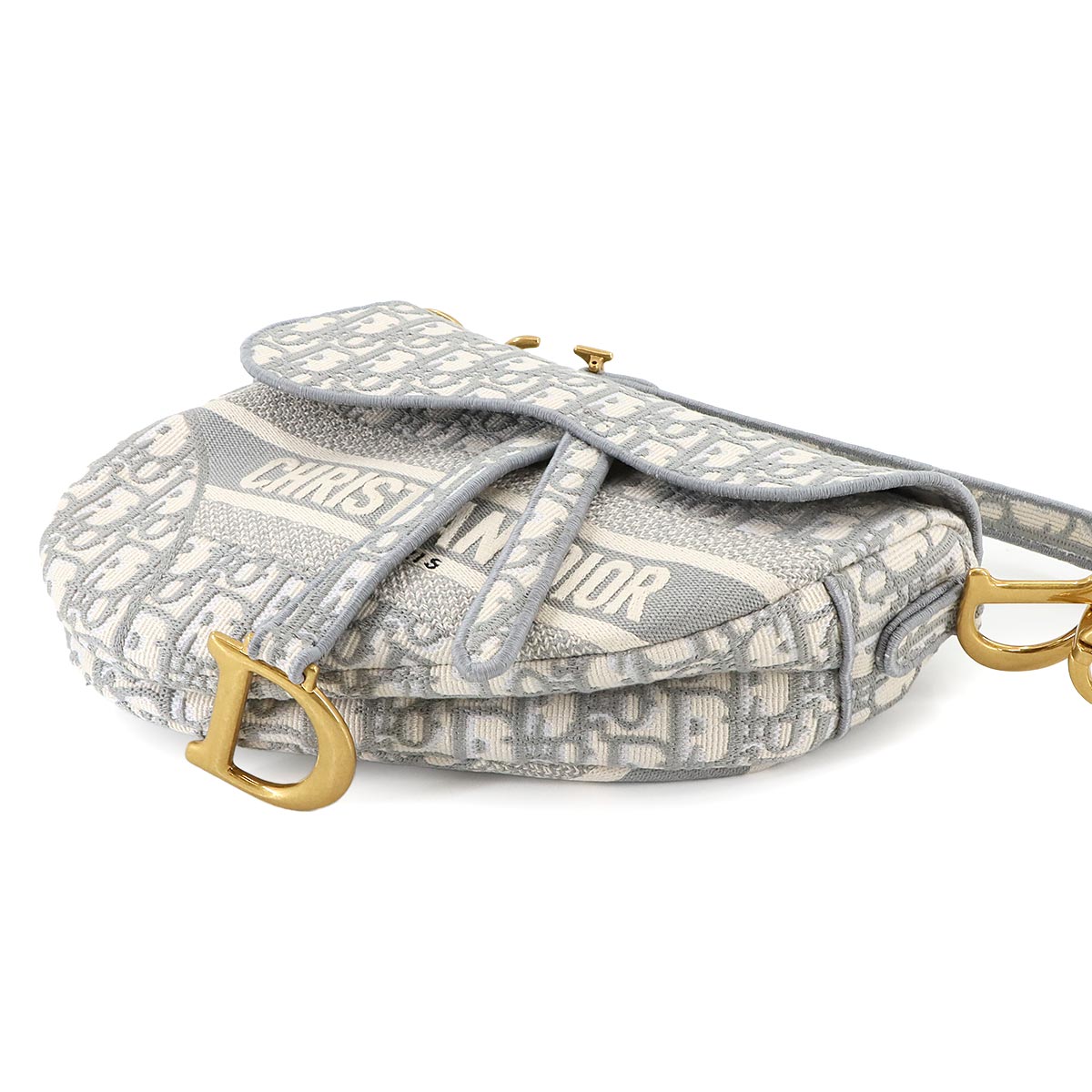 Oblique Saddle Shoulder Bag Canvas Gray Embroidery