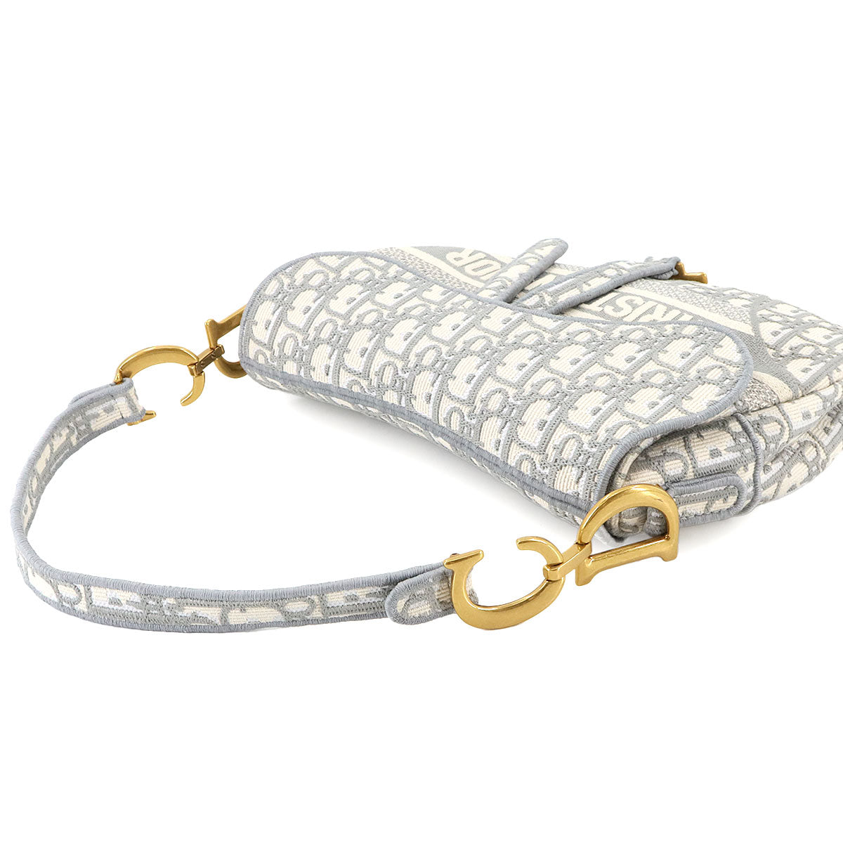 Oblique Saddle Shoulder Bag Canvas Gray Embroidery