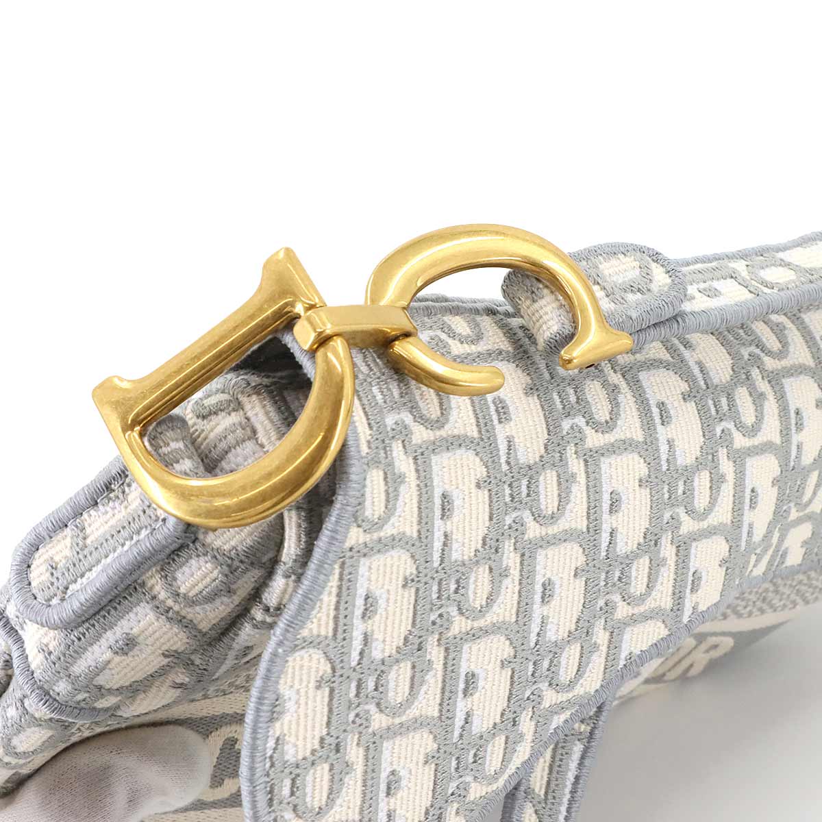 Oblique Saddle Shoulder Bag Canvas Gray Embroidery