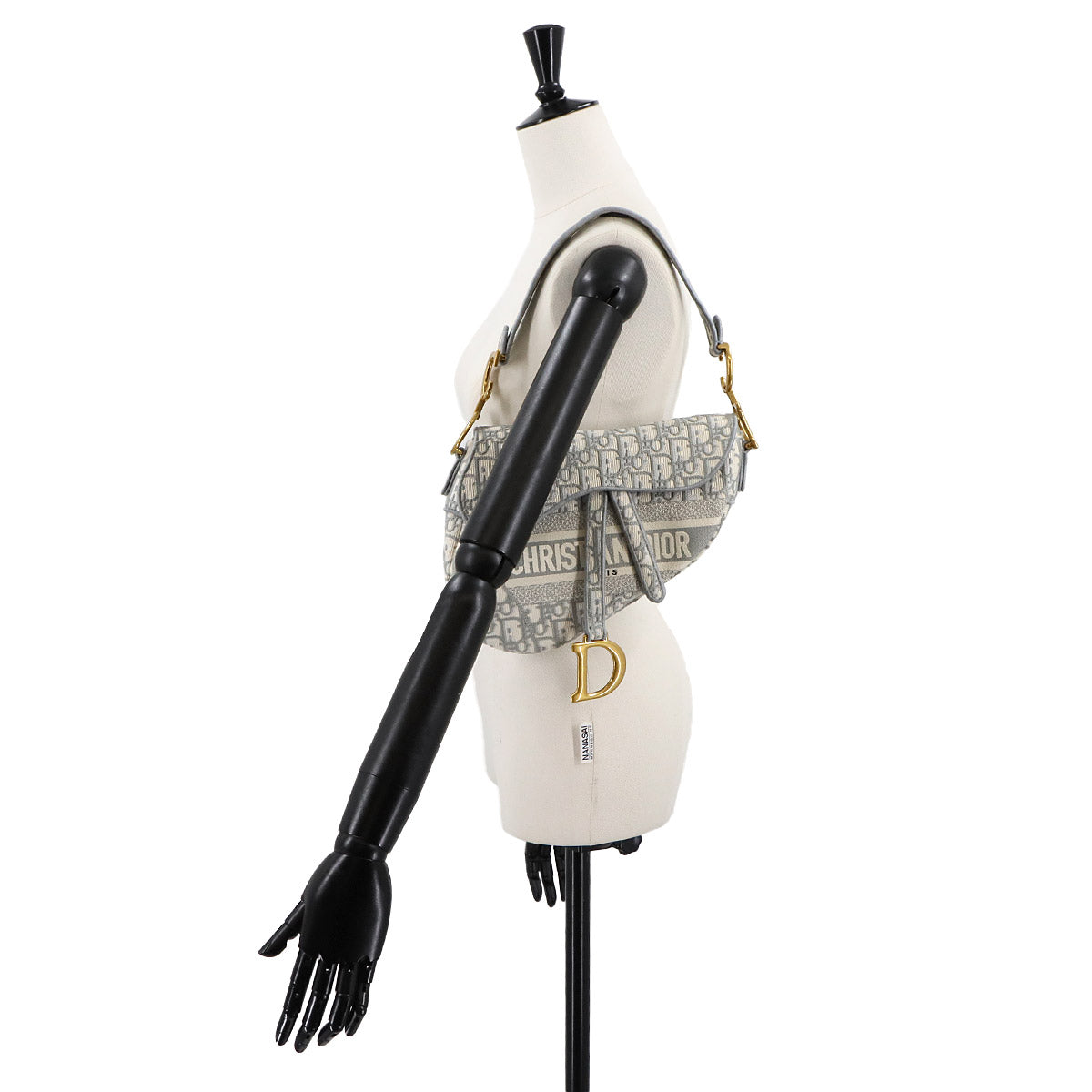 Oblique Saddle Shoulder Bag Canvas Gray Embroidery