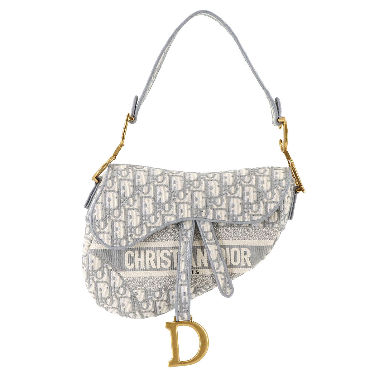 Oblique Saddle Shoulder Bag Canvas Gray Embroidery