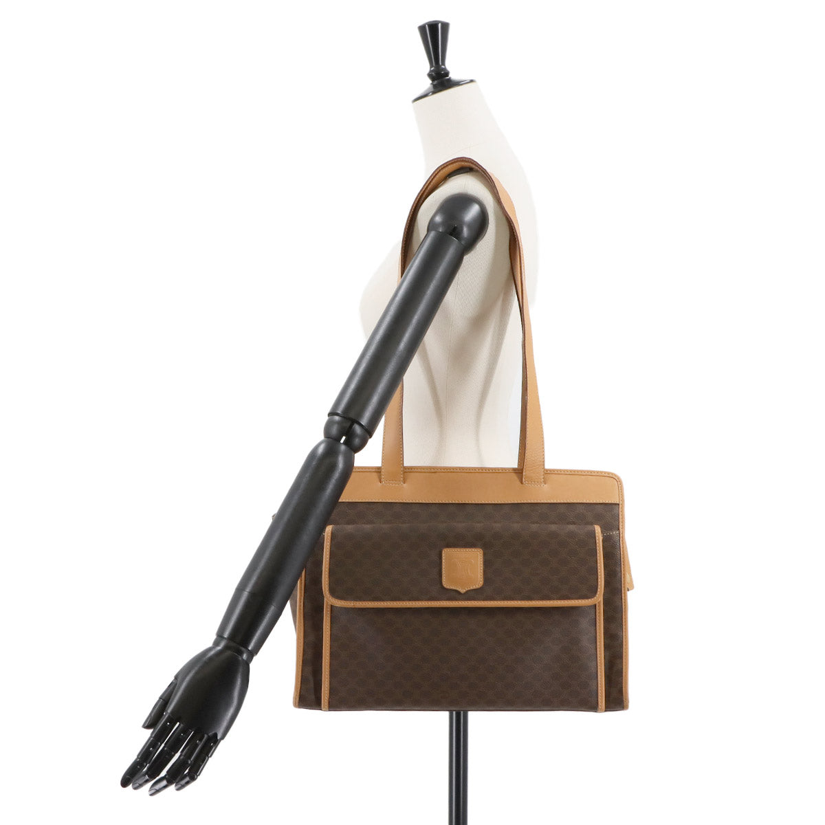 CELINE Macadam Tote Bag PVC Leather Brown Vintage Purse