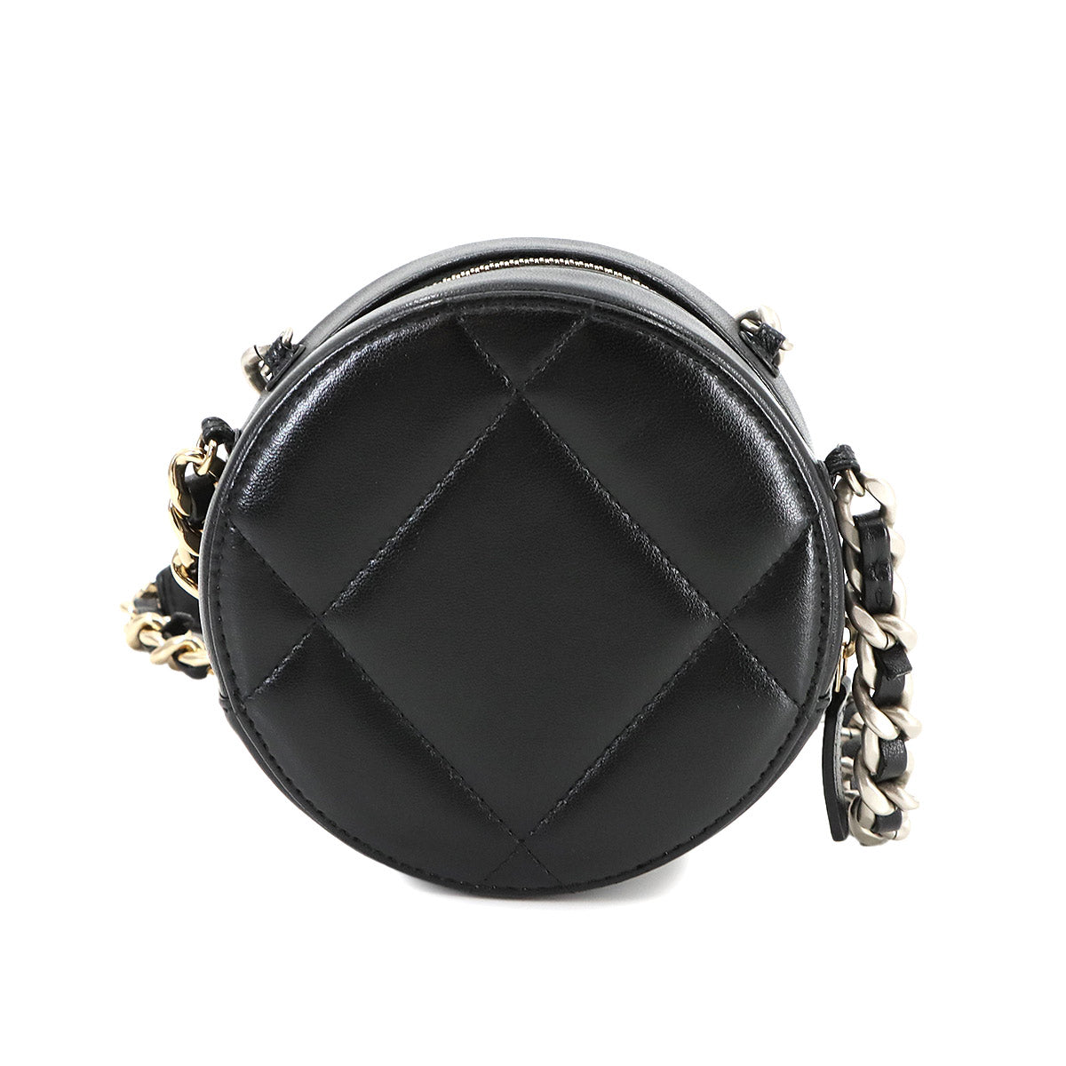 CHANEL 19 Round Clutch Chain Shoulder Bag Leather Black AP0945 Purse