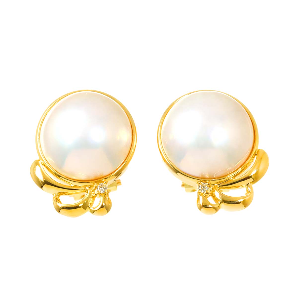 Mabe Pearl Diamond 0.01ctx2 Earrings Clip on 18K YG 750
