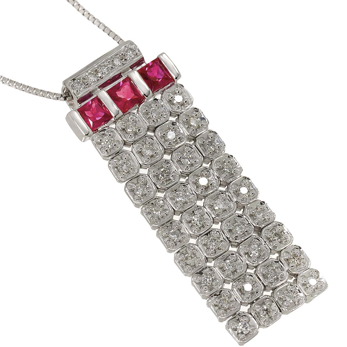 Ruby 0.55ct Diamond 0.47ct Necklace 18K 18K White Gold 750