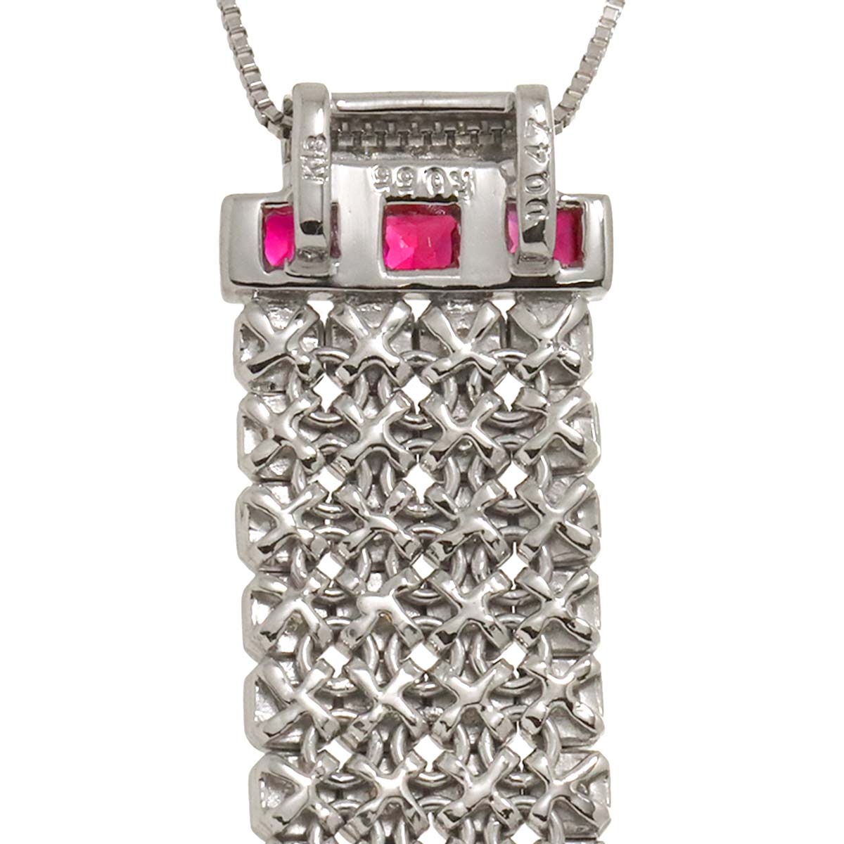 Ruby 0.55ct Diamond 0.47ct Necklace 18K 18K White Gold 750