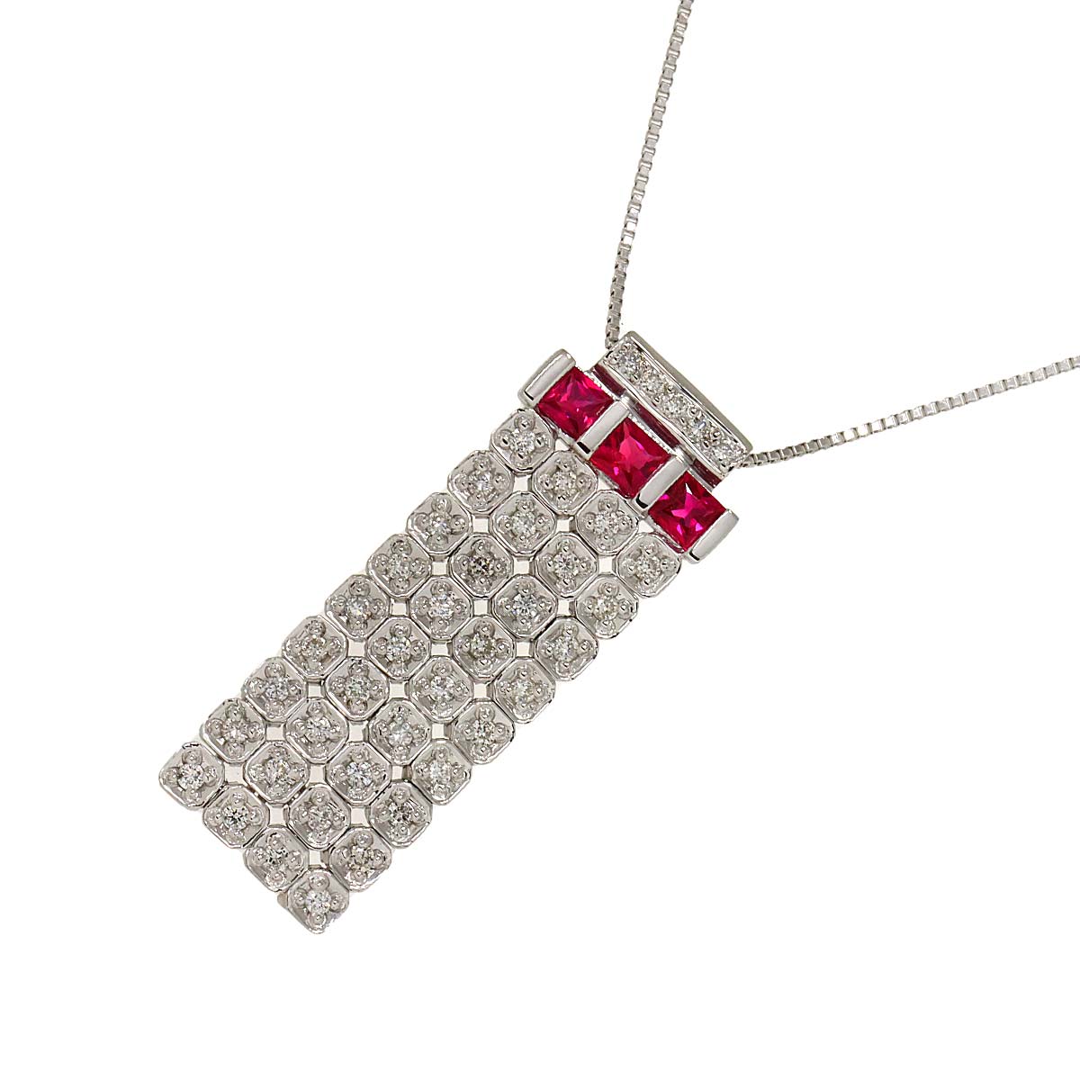 Ruby 0.55ct Diamond 0.47ct Necklace 18K 18K White Gold 750