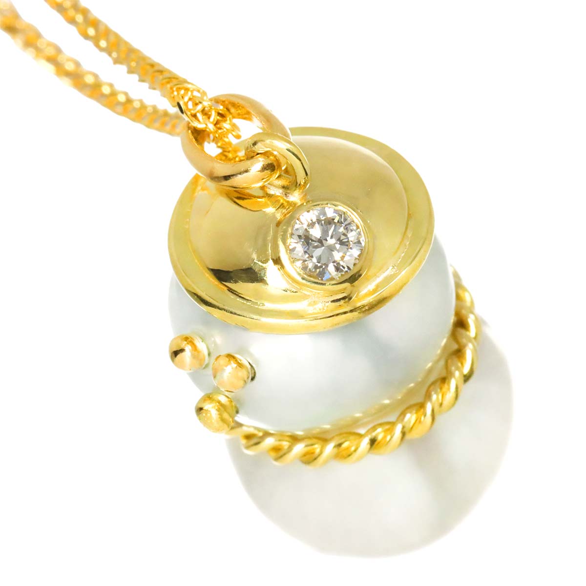 South Sea Pearl Diamond Necklace 18K YG Yellow Gold 750