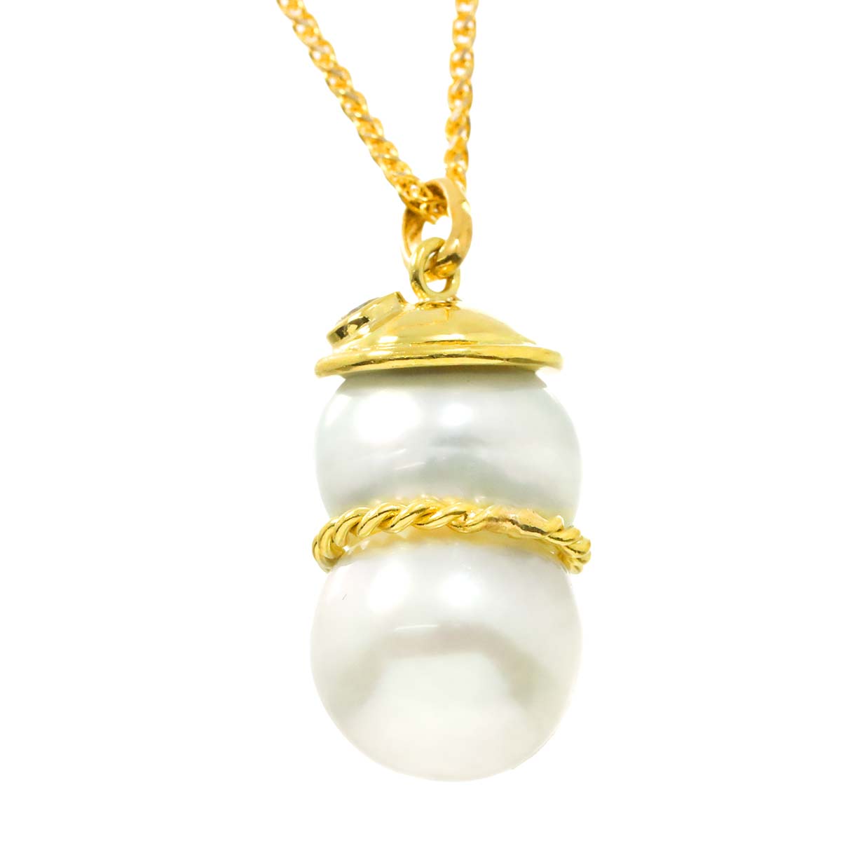 South Sea Pearl Diamond Necklace 18K YG Yellow Gold 750