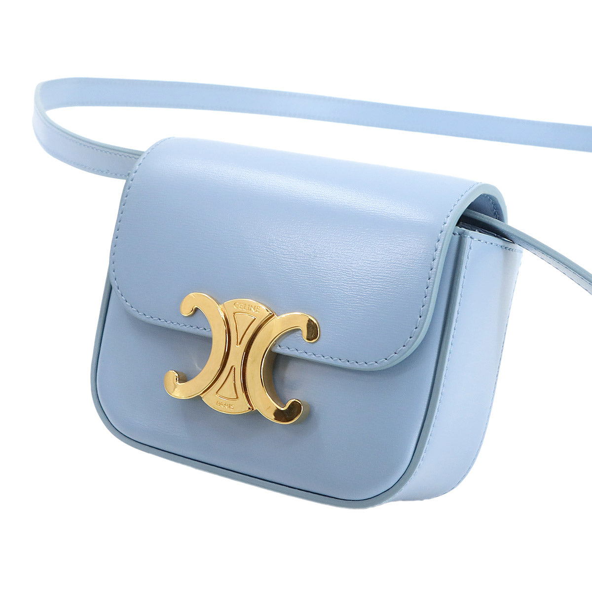 Triomphe Claude Mini Shoulder Bag Leather Pale Blue 10I513DPV