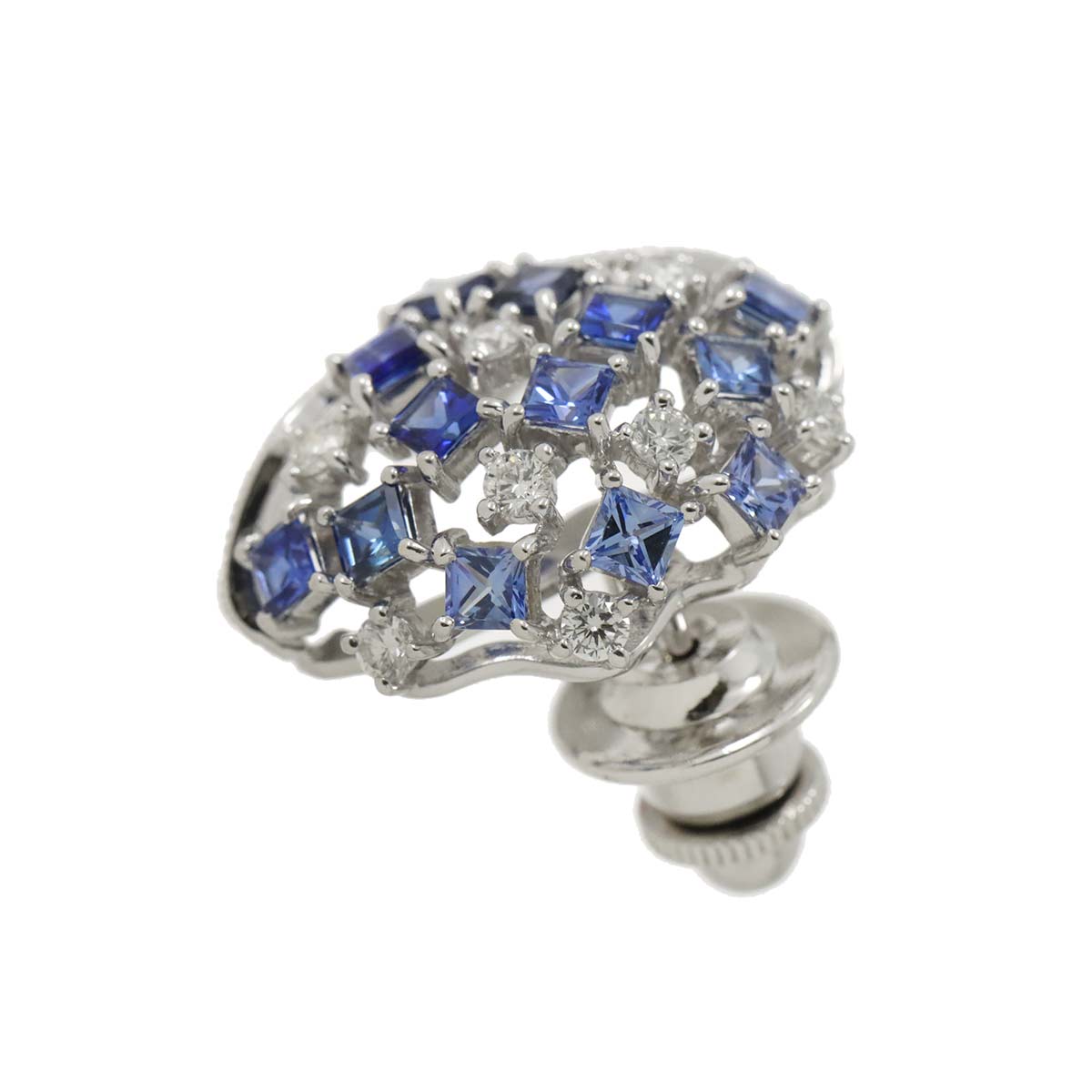 Sapphire 1.53ct Diamond 0.30ct Pin Brooch 18K White Gold 750
