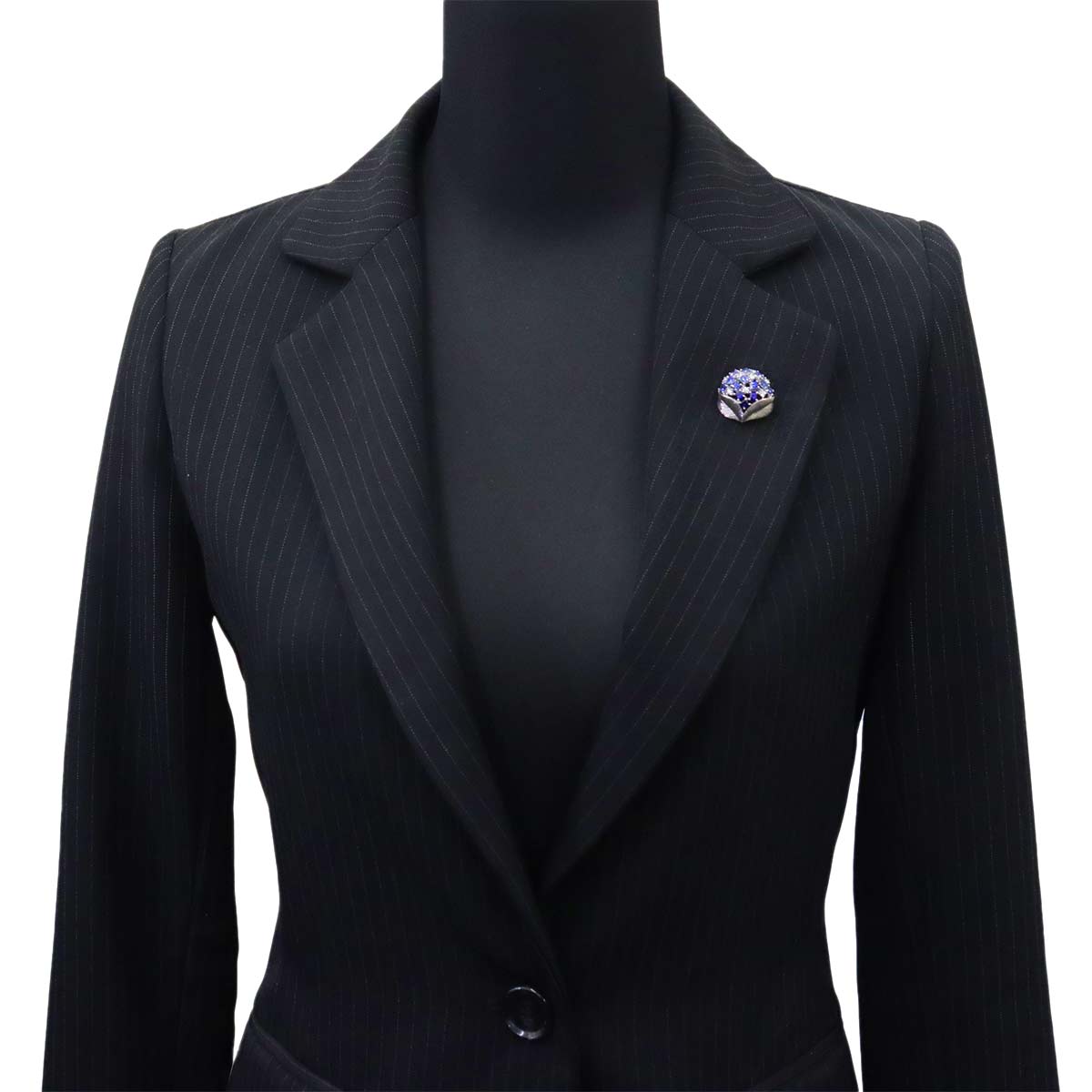 Sapphire 1.53ct Diamond 0.30ct Pin Brooch 18K White Gold 750