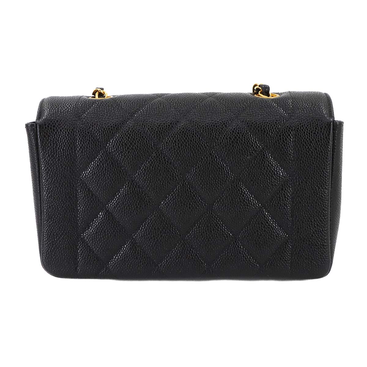 Diana Matelasse 22 Chain Shoulder Bag Caviar Skin Leather Black
