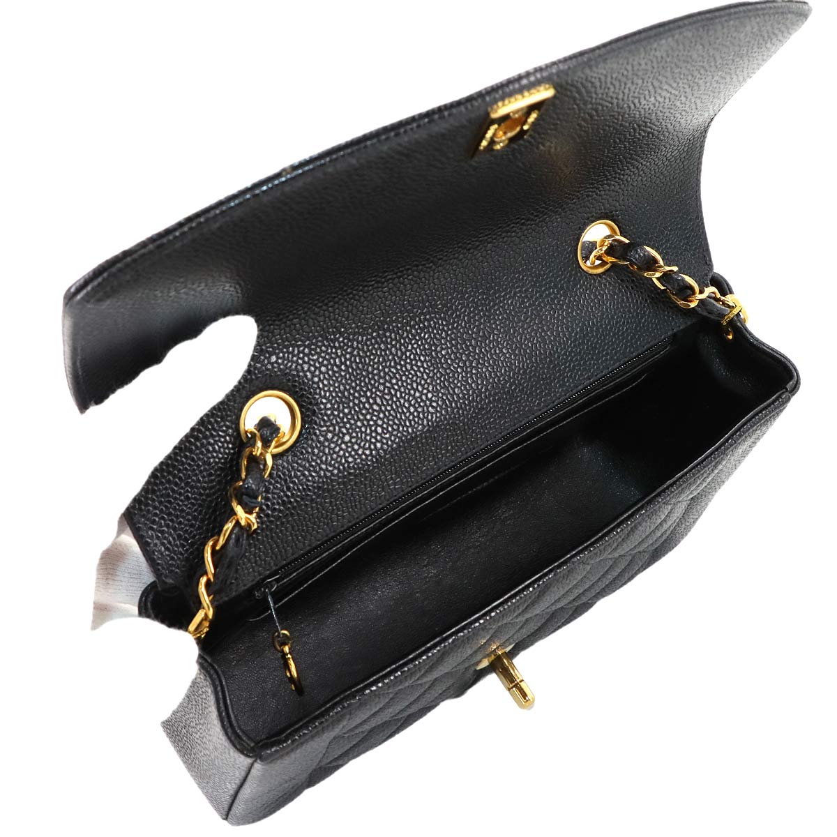 Diana Matelasse 22 Chain Shoulder Bag Caviar Skin Leather Black