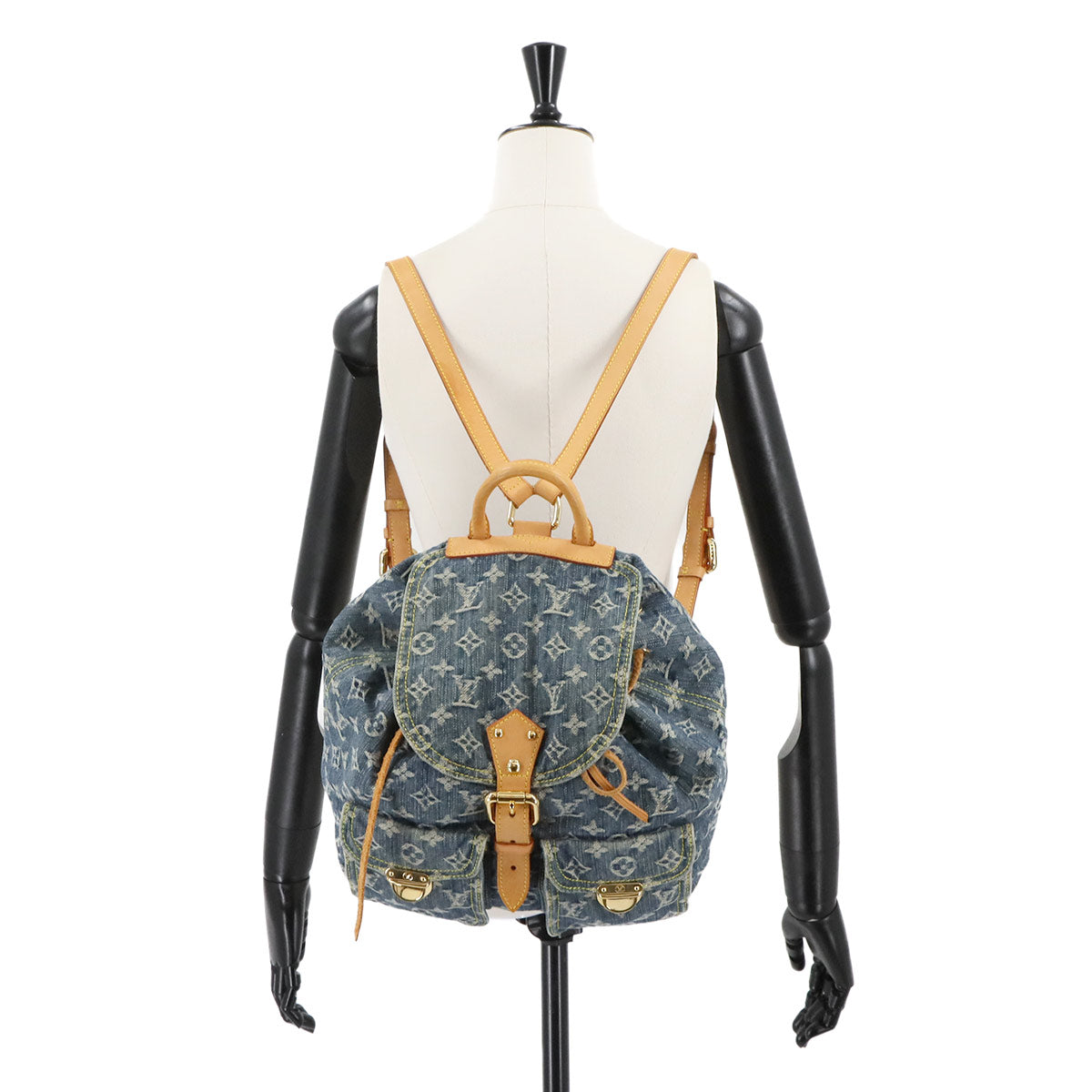 Monogram Denim Sac A Dos GM Backpack Blue M95056 Purse