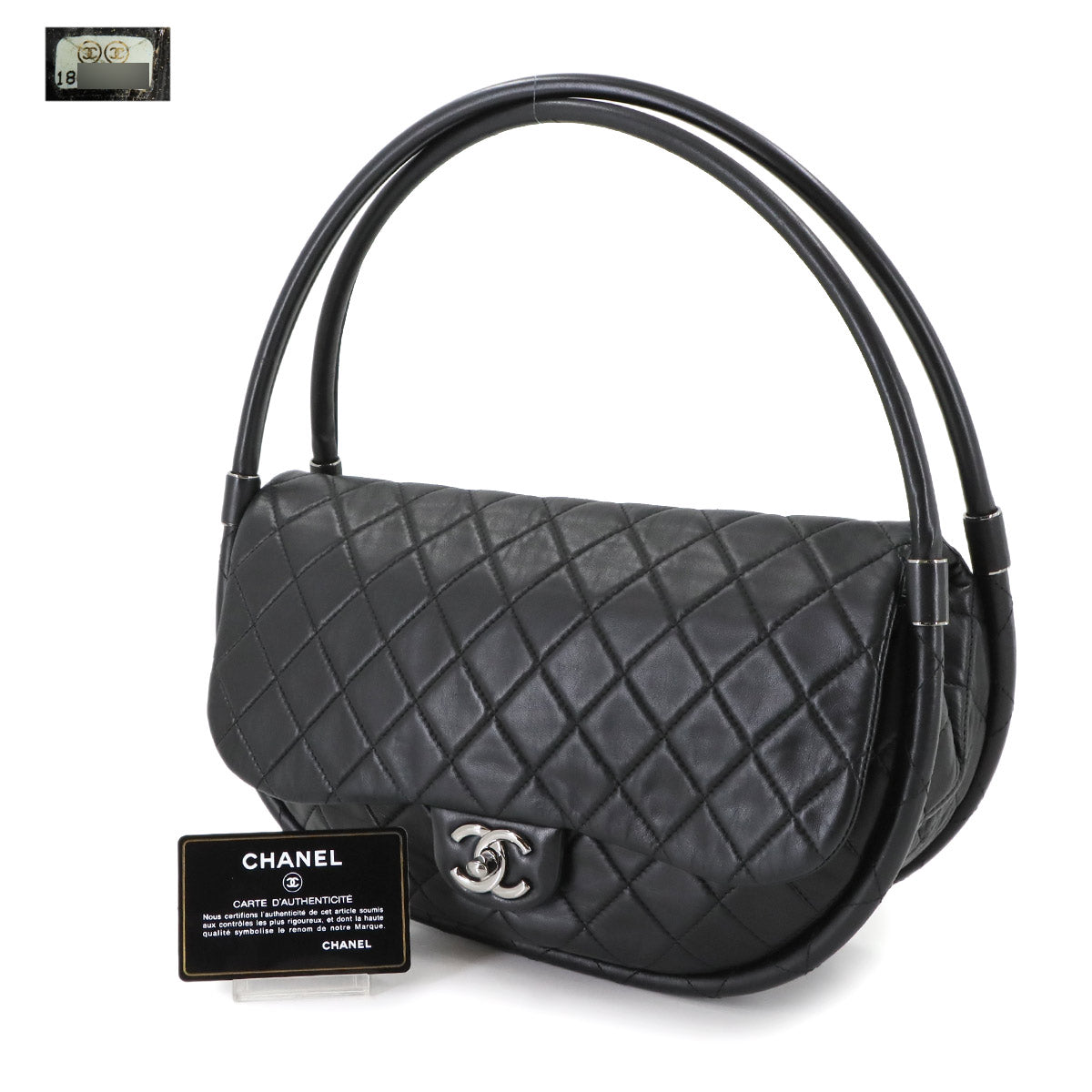 Matelasse Hula Hoop Hand Bag Leather Black Purse