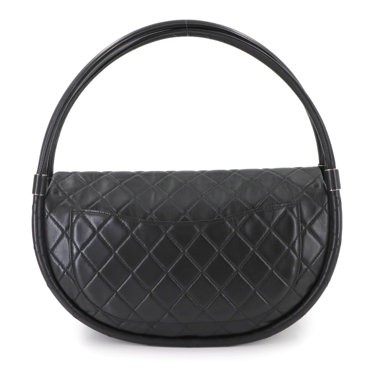 Matelasse Hula Hoop Hand Bag Leather Black Purse