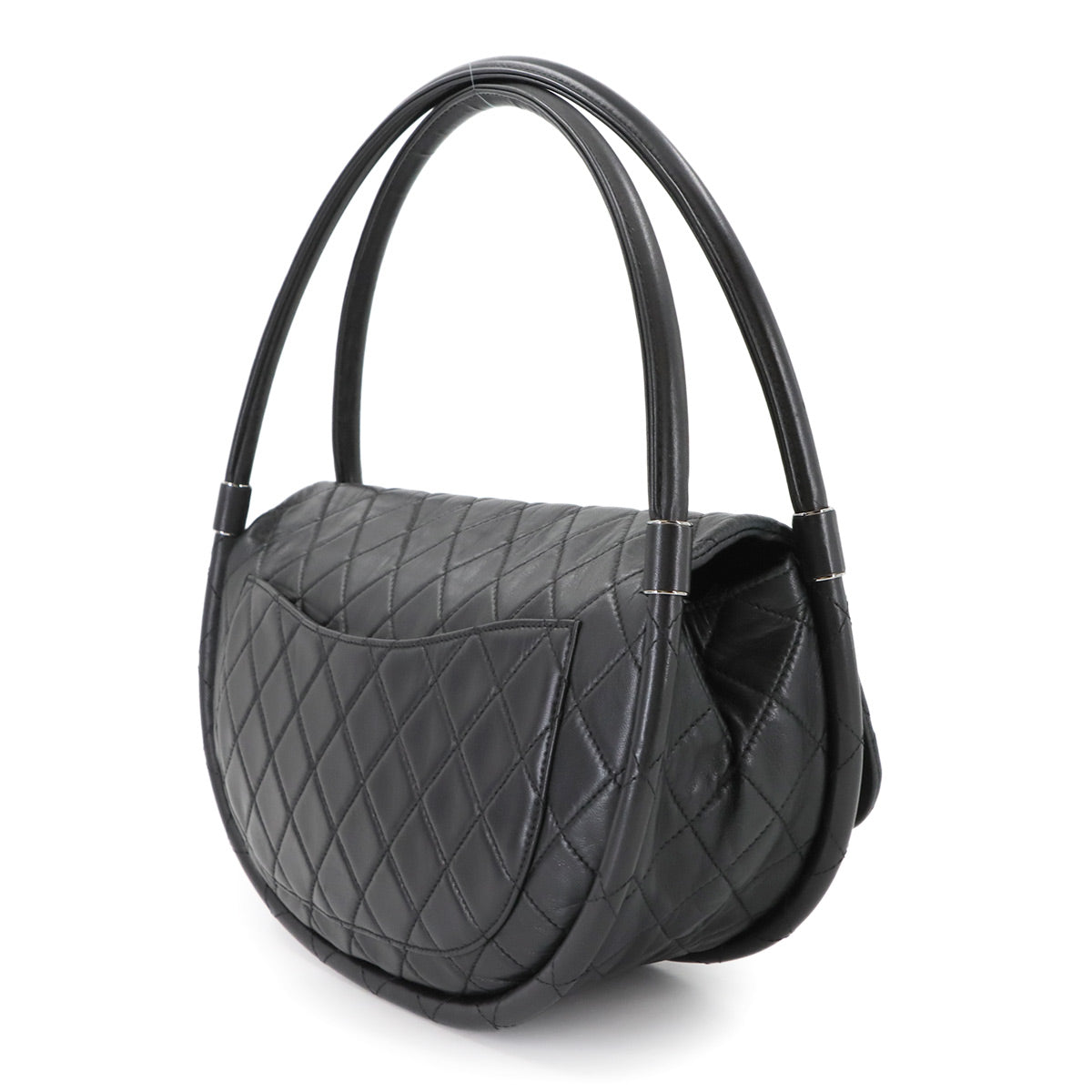 Matelasse Hula Hoop Hand Bag Leather Black Purse