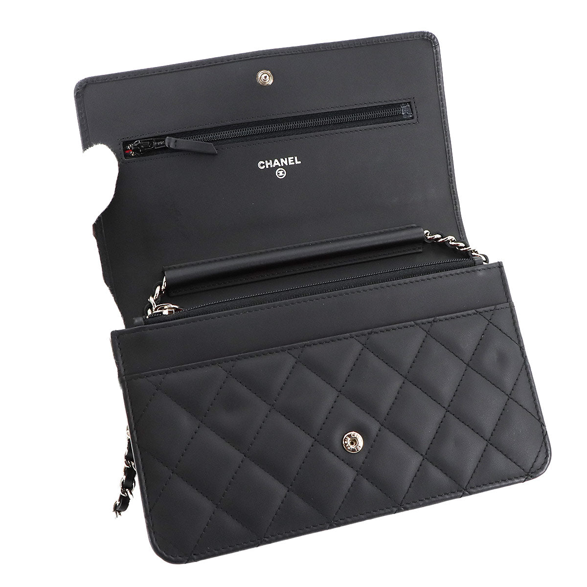 Cambon Line Chain Long Wallet Leather Enamel Black A46646