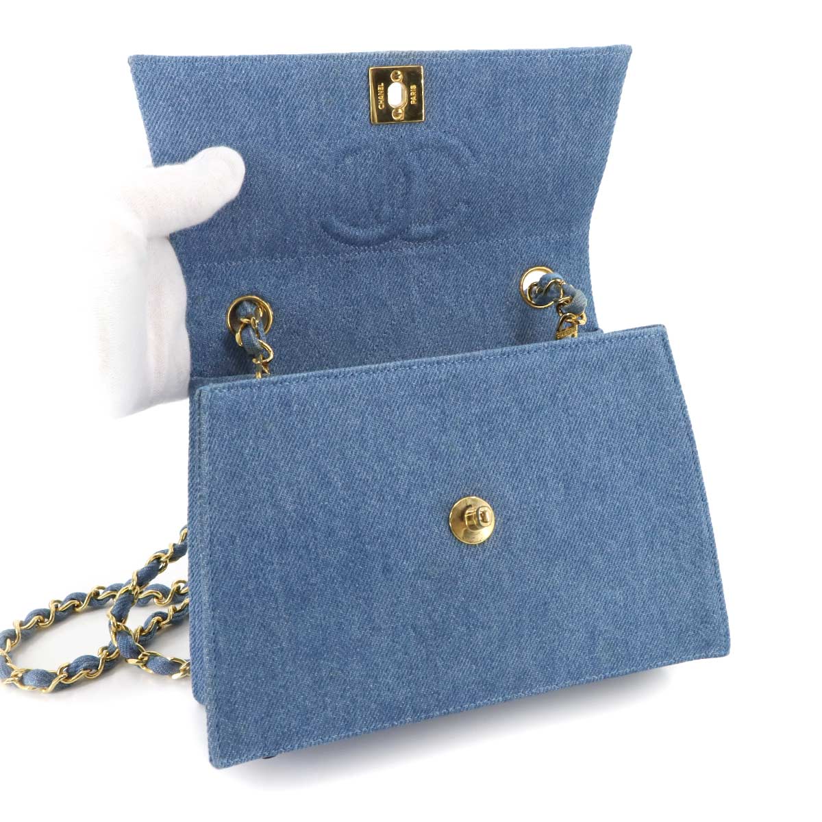 Chain Shoulder Bag Denim Blue Vintage Purse