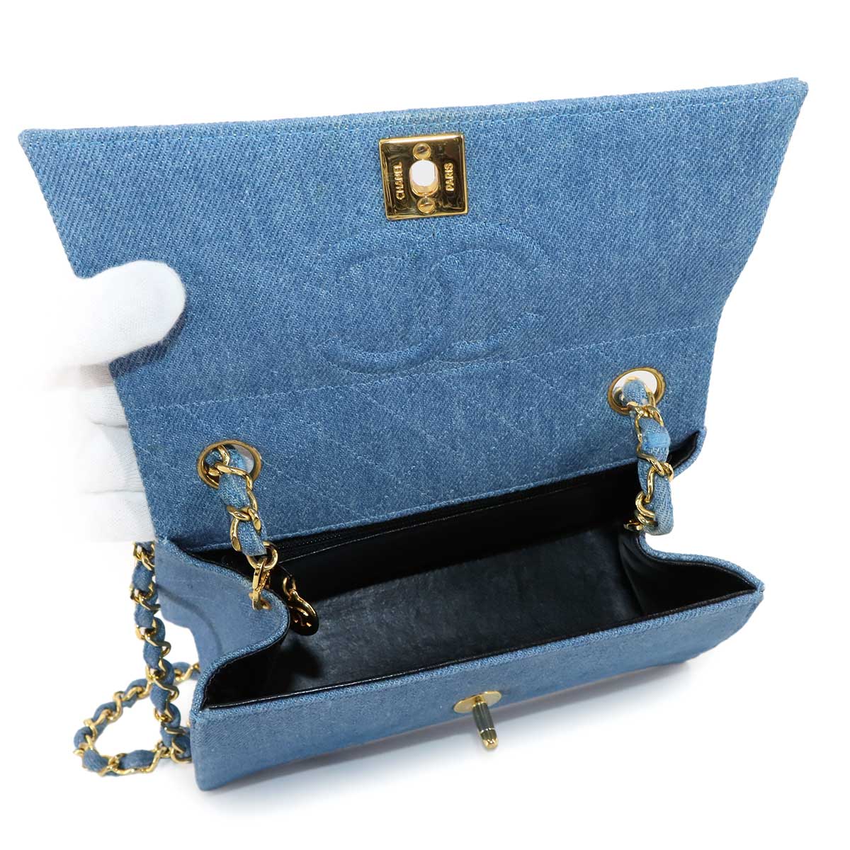Chain Shoulder Bag Denim Blue Vintage Purse