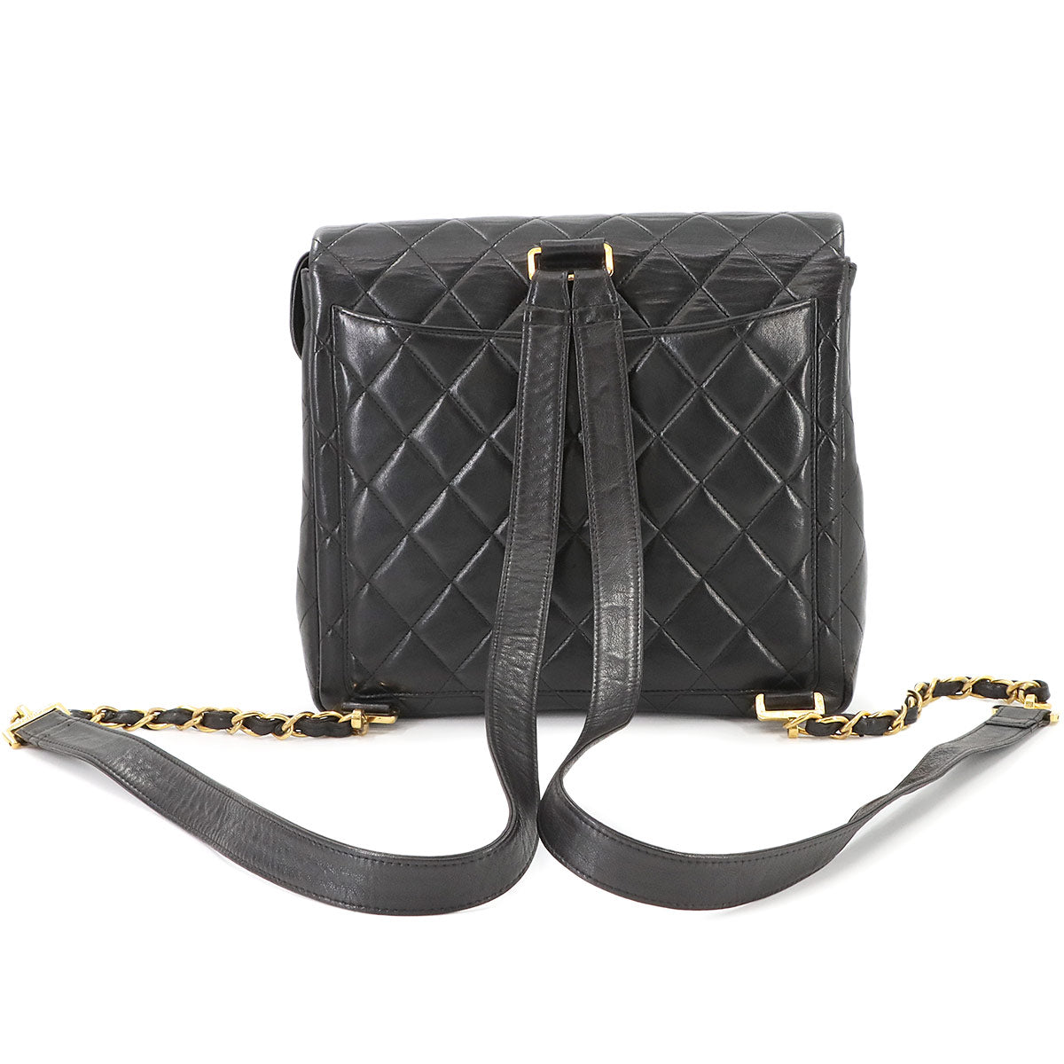 Matelasse Chain Backpack Leather Black Purse Vintage