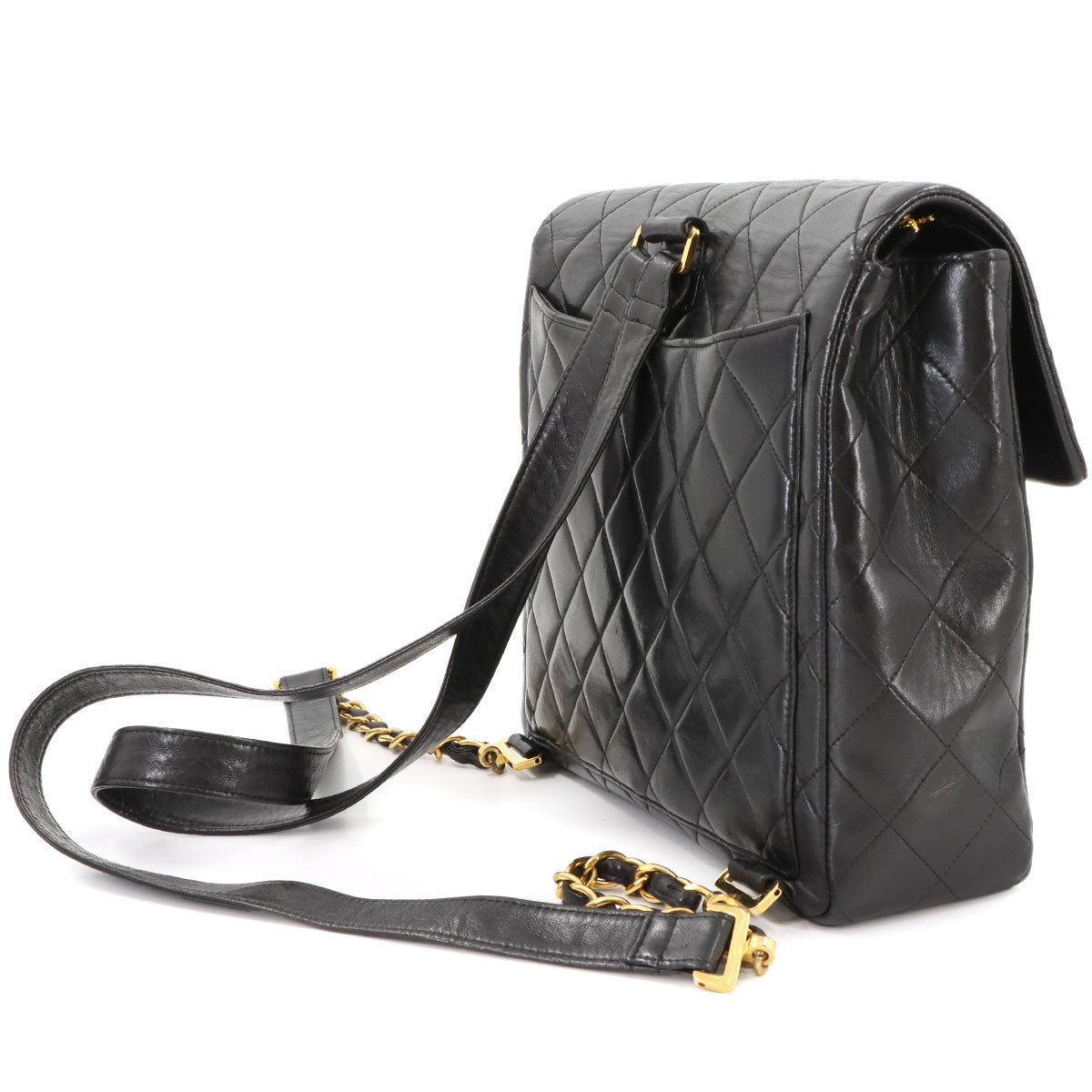 Matelasse Chain Backpack Leather Black Purse Vintage