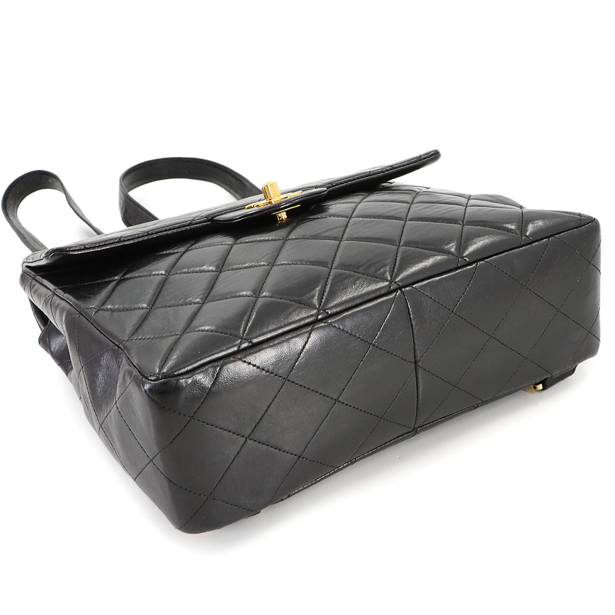 Matelasse Chain Backpack Leather Black Purse Vintage