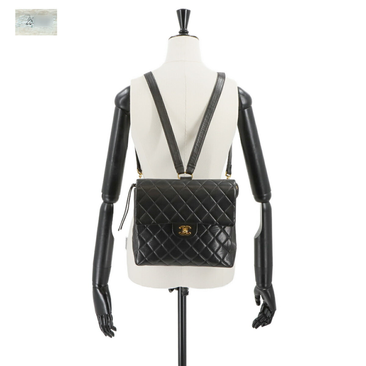 Matelasse Chain Backpack Leather Black Purse Vintage