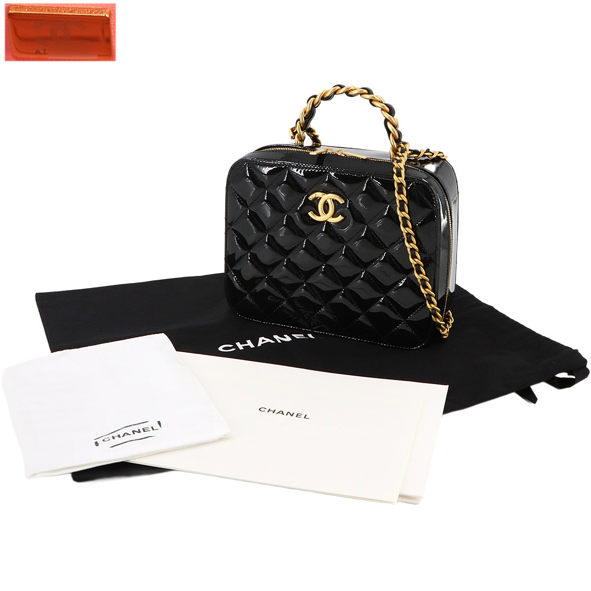 Vanity 2way Hand Chain Shoulder Bag Enamel Black AS3319 Purse