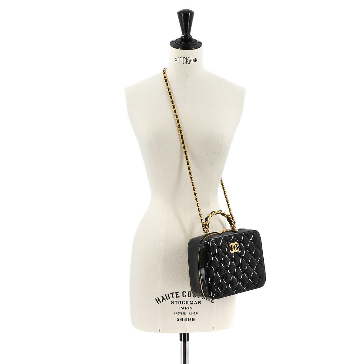 Vanity 2way Hand Chain Shoulder Bag Enamel Black AS3319 Purse