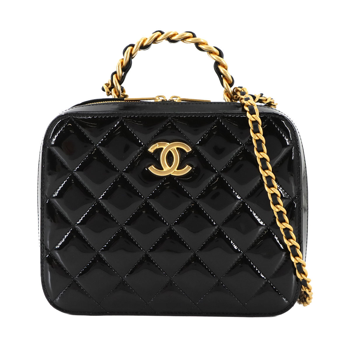 Vanity 2way Hand Chain Shoulder Bag Enamel Black AS3319 Purse