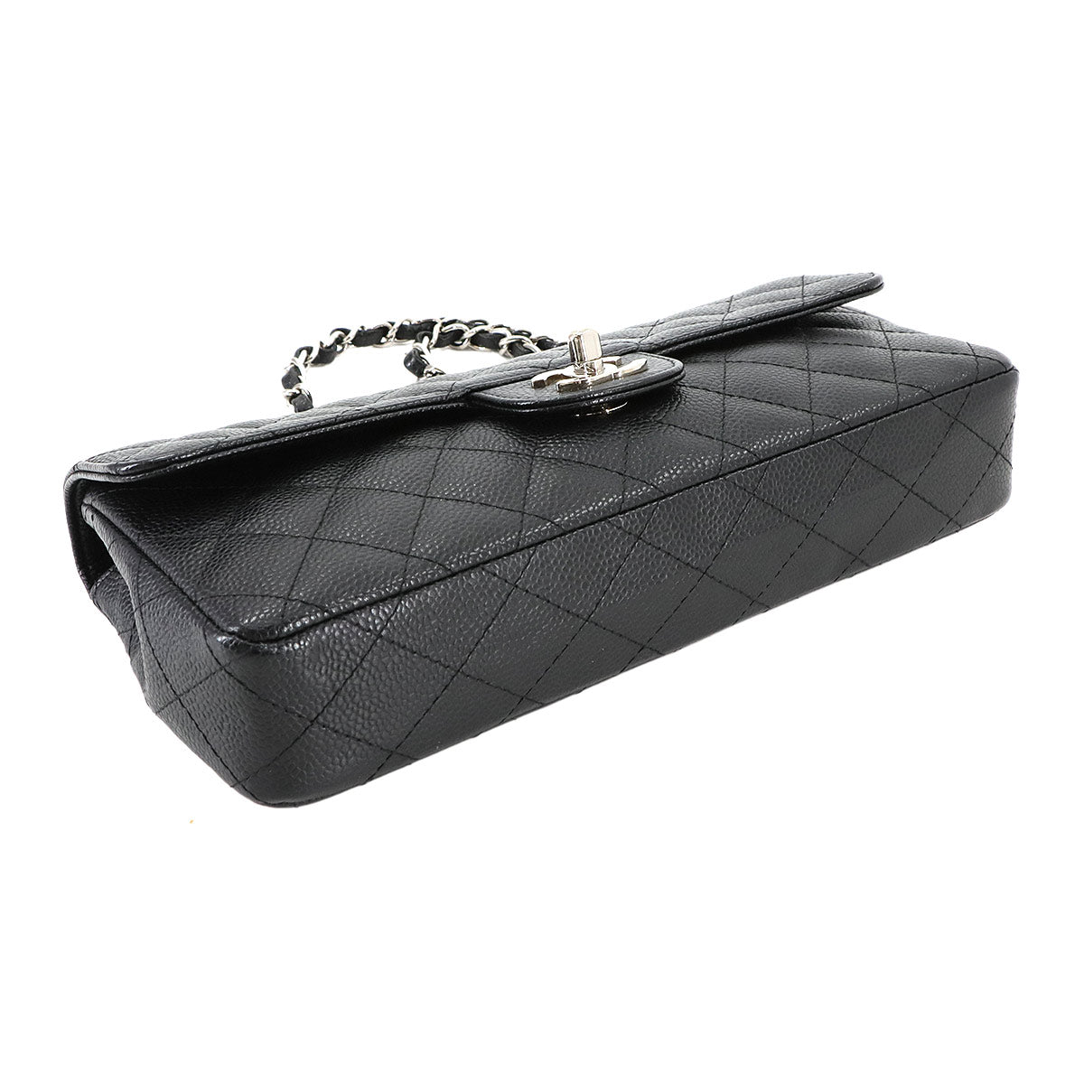 Matelasse East West Chain Shoulder Bag Caviar Skin Leather Black