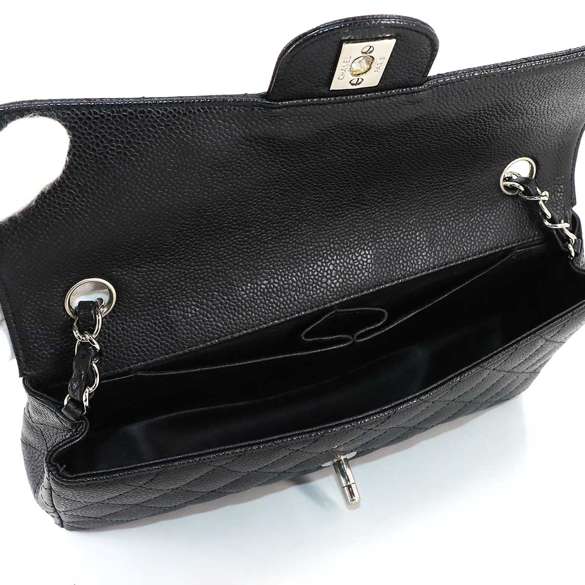 Matelasse East West Chain Shoulder Bag Caviar Skin Leather Black
