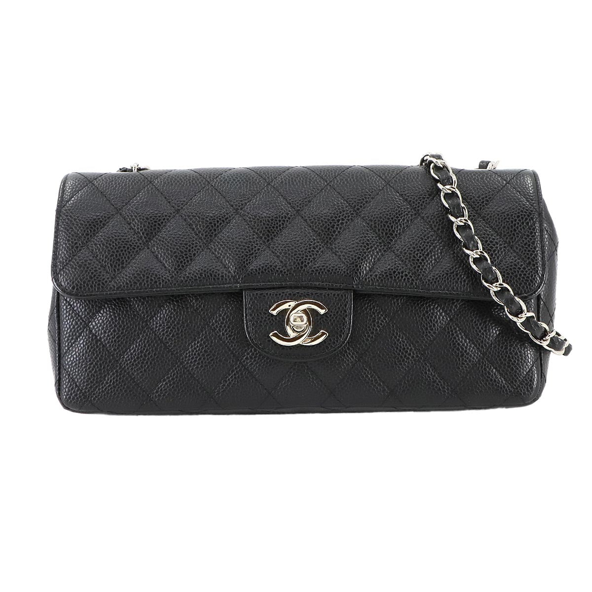 Matelasse East West Chain Shoulder Bag Caviar Skin Leather Black