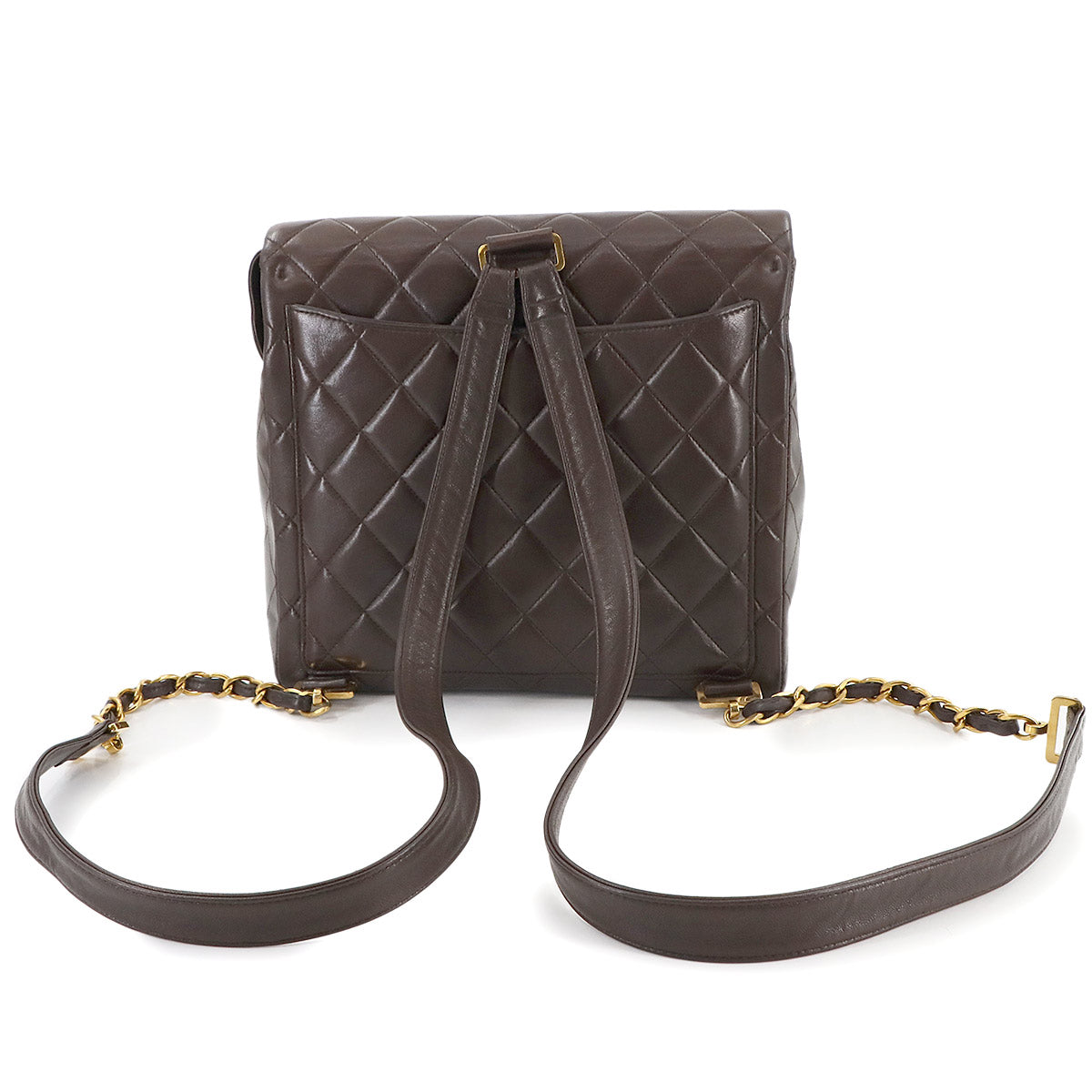 Matelasse Chain Backpack Leather Brown Purse Vintage