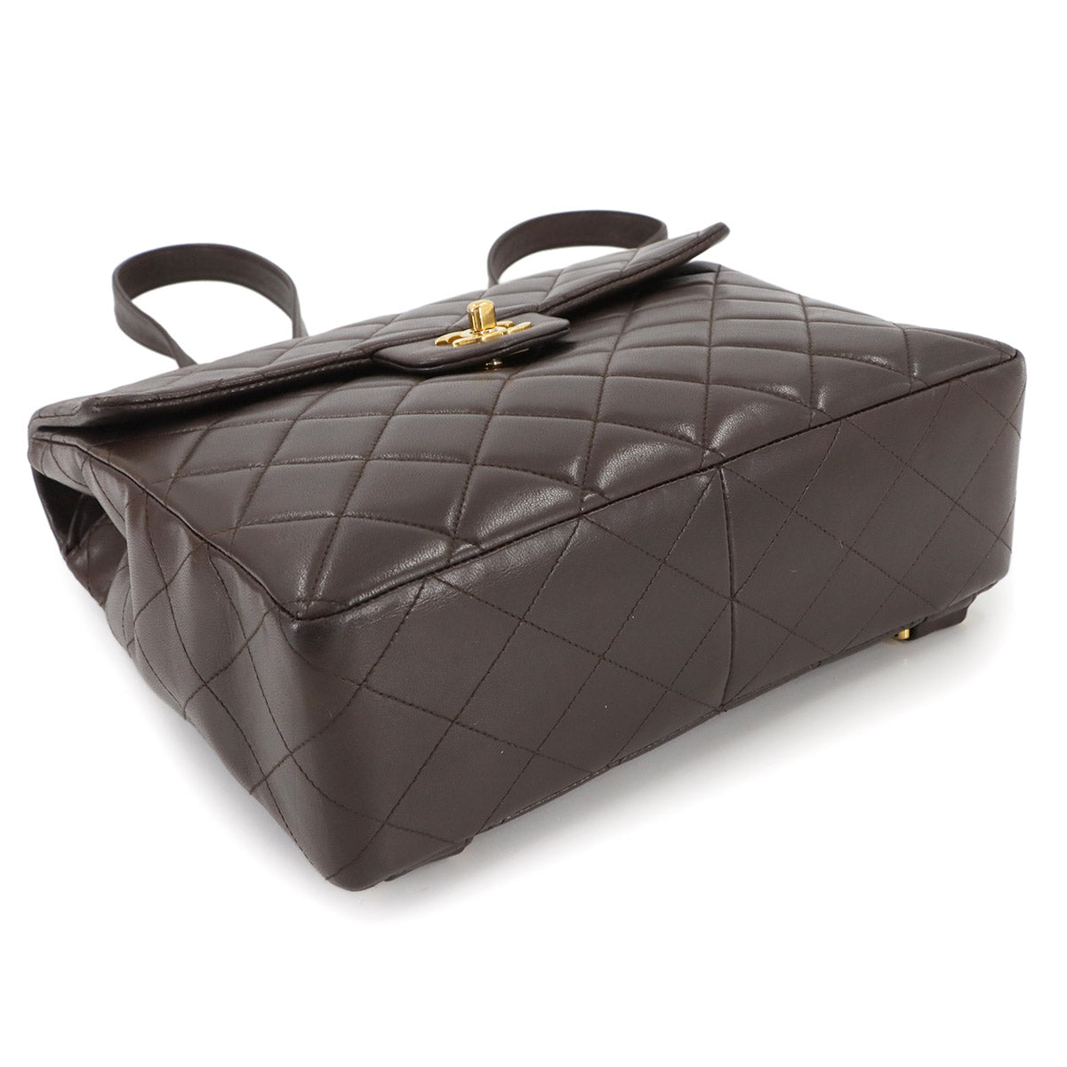 Matelasse Chain Backpack Leather Brown Purse Vintage